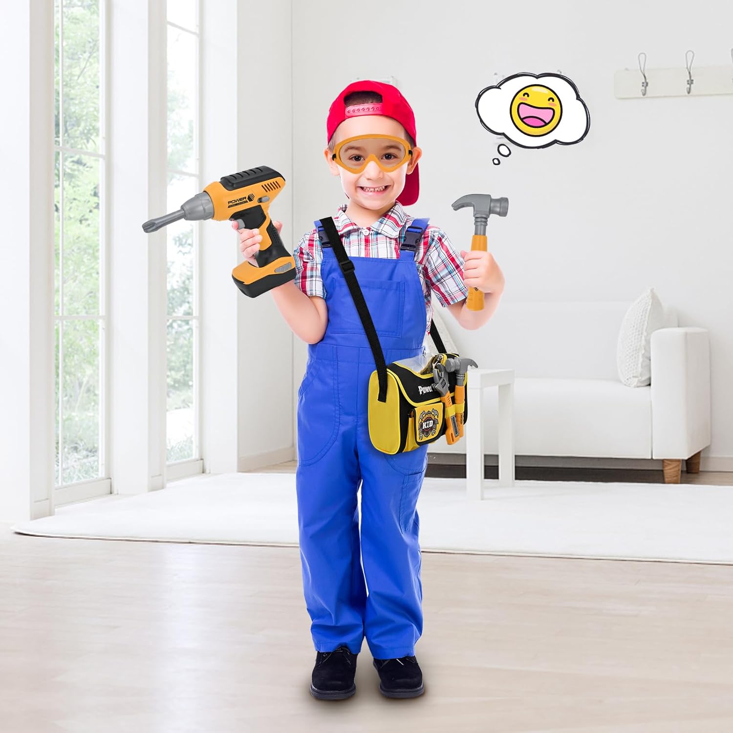 Ensemble d'Outils pour Enfants Garçons | Kit d'Outils pour Tout-Petits avec Sac à Outils et Perceuse Électronique Jouet | Jeux d'Imitation de Construction pour Enfants | Jouets pour Garçons de 3, 4, 5 Ans King of Toys