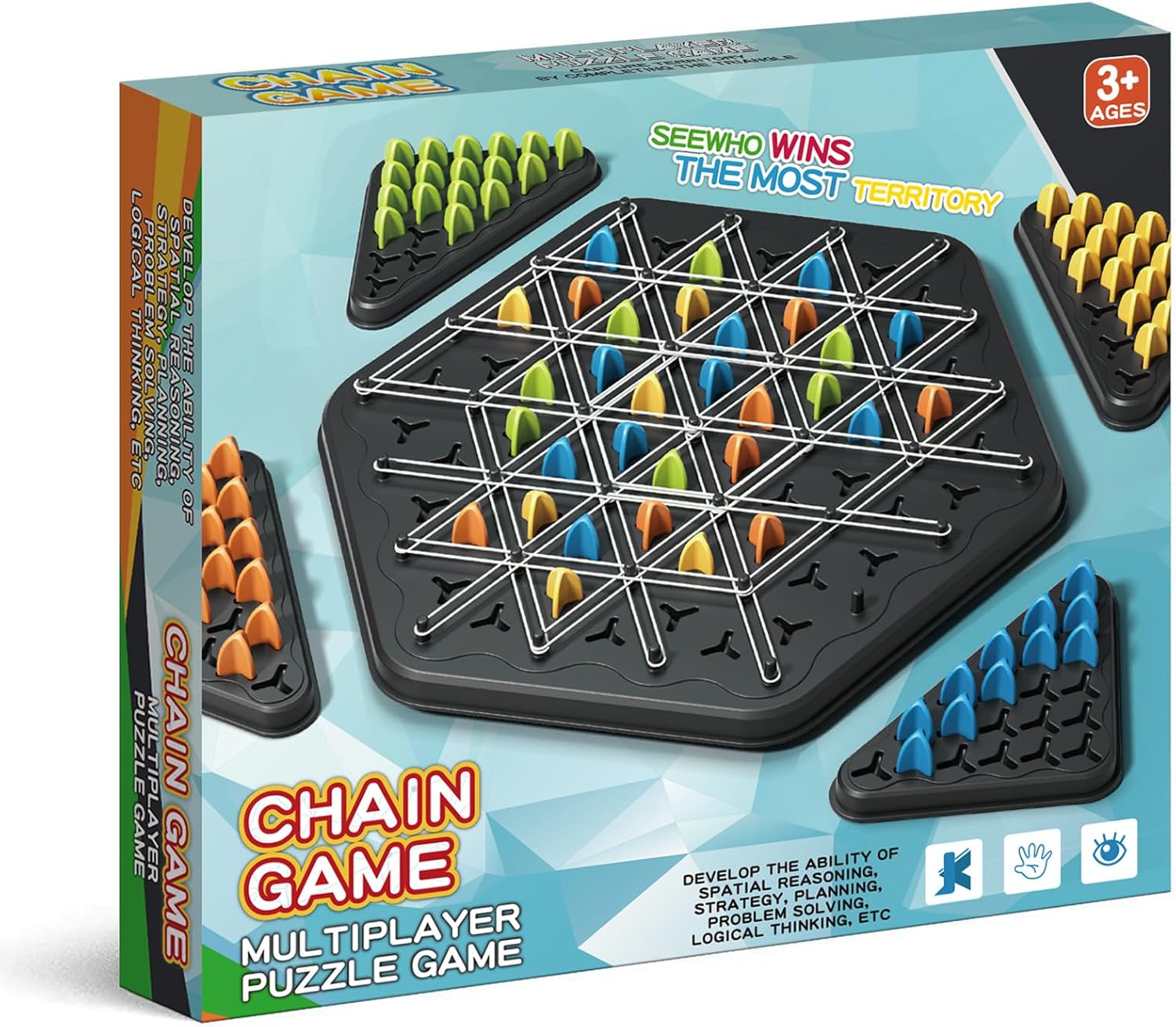 Jeu d’échecs triangulaire en chaîne | Jeux de société géométriques pour soirées en famille, jeux pour enfants et adultes 2 à 4 joueurs King of Toys