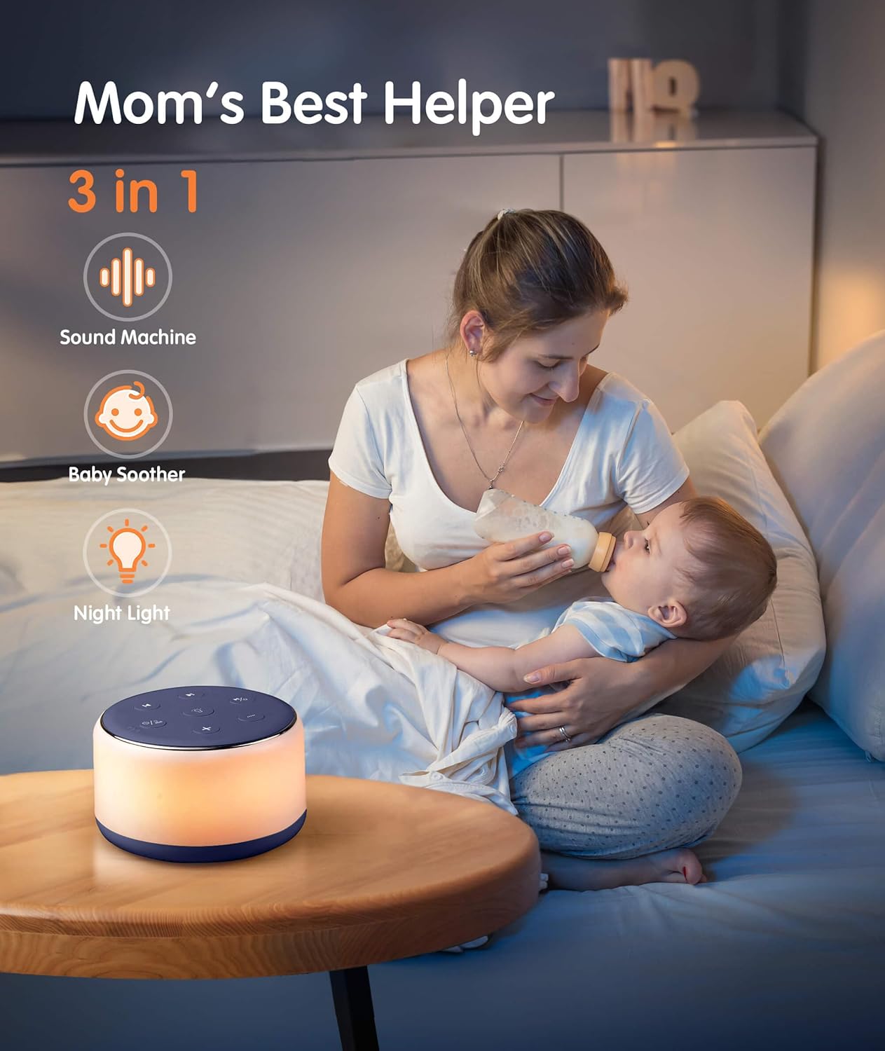 Machine à Bruit Blanc Rechargeable pour Bébé et Adulte - Veilleuse Musique 34 Sons Apaisants - Aide au Sommeil Portable pour Voyage et Maison