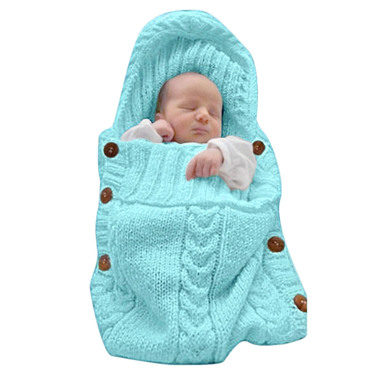 Sac de Couchage Bébé en Tricot Épais pour Nouveau-Né 0-6 Mois - Couverture d'Emmaillotage Laine avec Capuche - Cadeau de Naissance Hiver