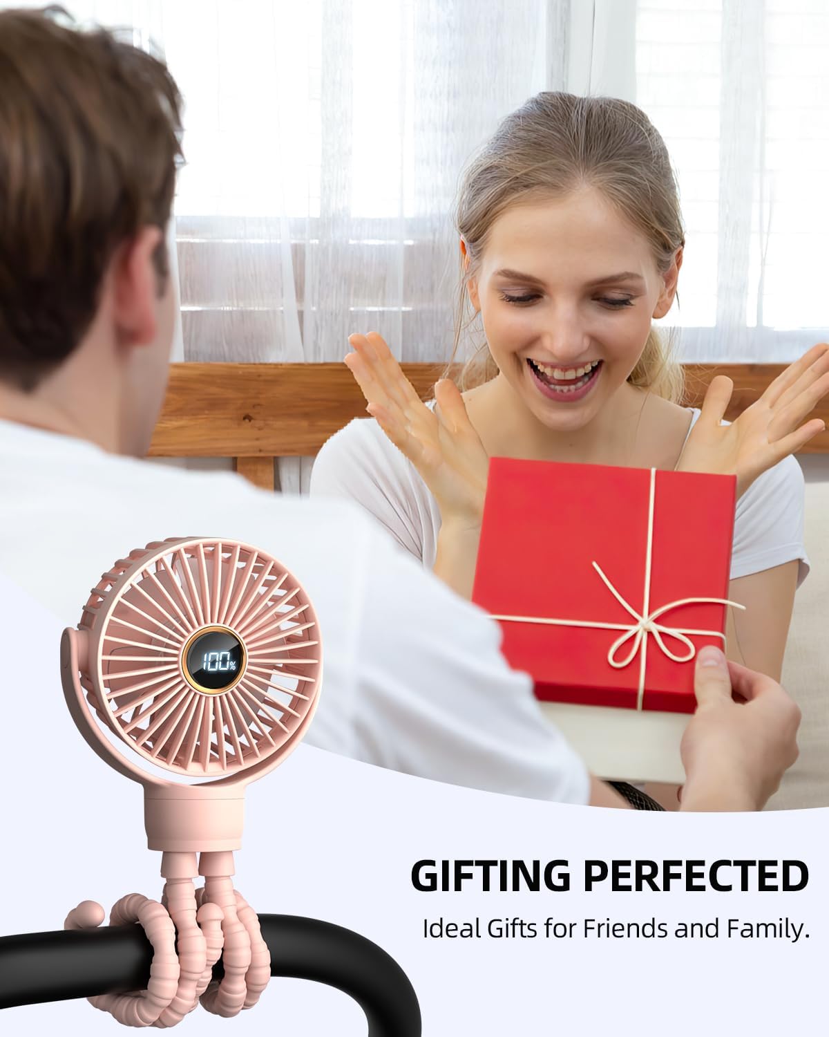 Ventilateur Portable Rechargeable pour Poussette et Voyage - Mini Ventilateur à Pince Flexible 360° avec Affichage Numérique - Essentiel Bébé Été