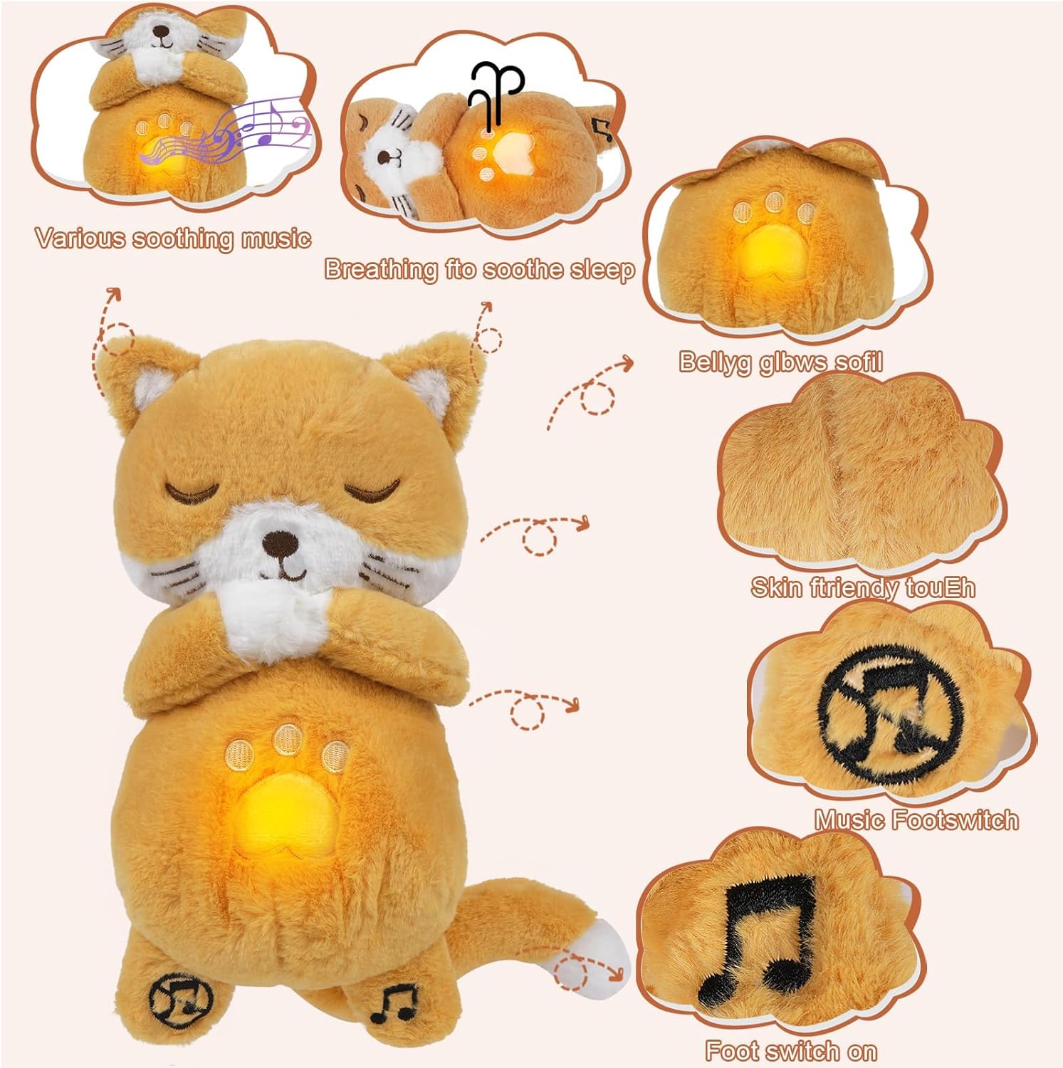 Peluche Chat Respirant | Animal en Peluche Apaisant pour Anxiété | Chat Endormi avec Mouvement Respiratoire & Lumières | Jouet Relaxation pour Enfants & Adultes King of Toys