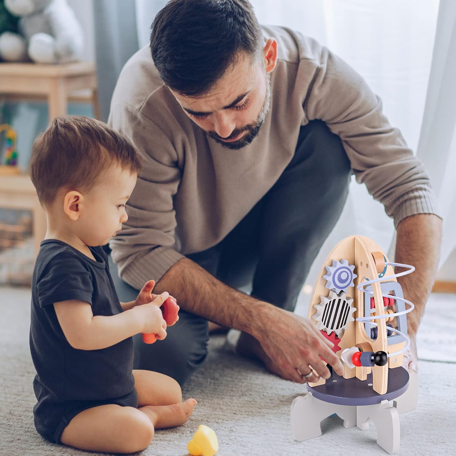 Cube d'activité fusée spatiale | Jouet Montessori pour les 1+ ans | Cadeau éducatif sensoriel pour enfants