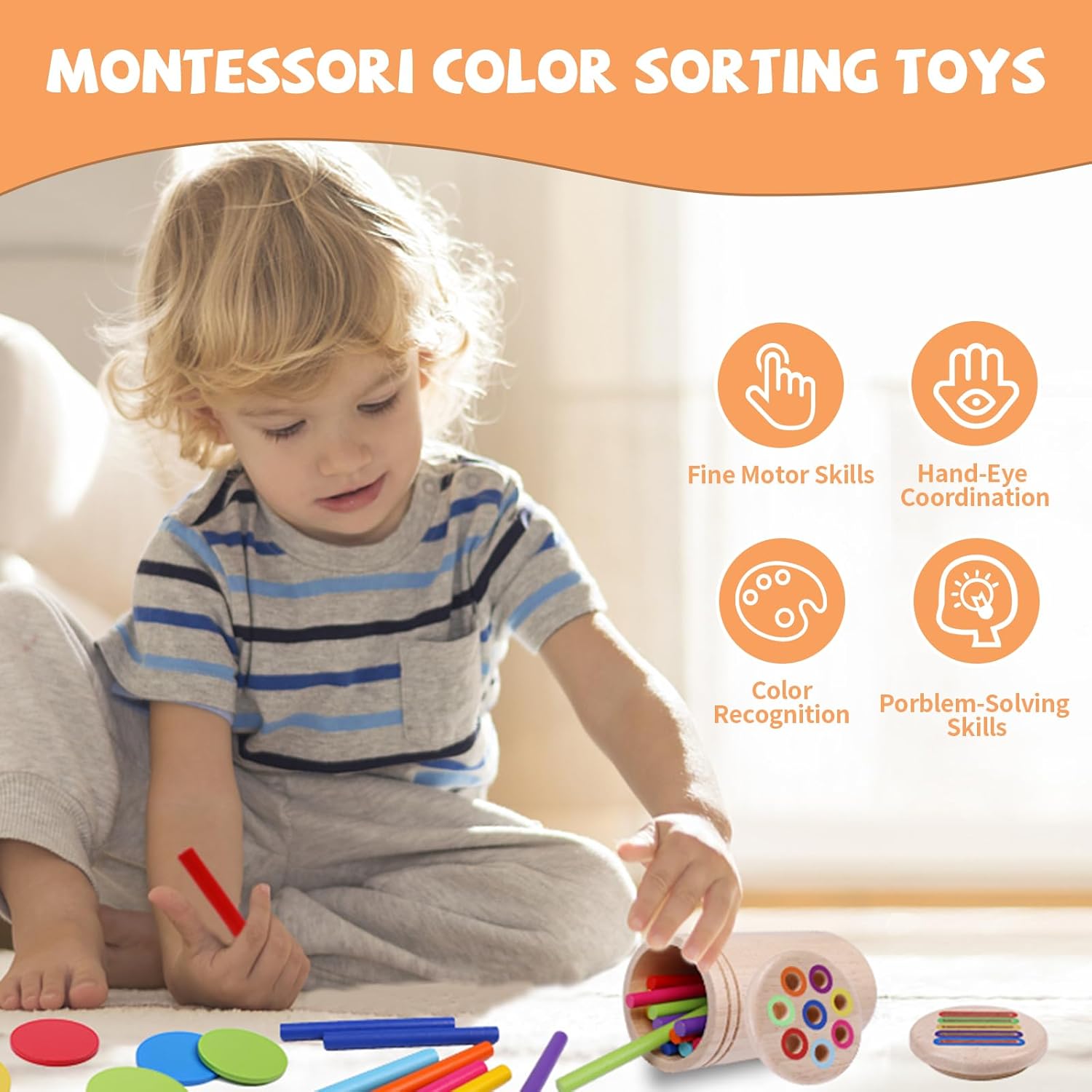 Jouets Montessori en Bois de Tri de Couleurs Double Jeu | Jouet Éducatif Sensoriel pour Tout-Petits, Idées Cadeaux Noël 3-5 Ans King of Toys