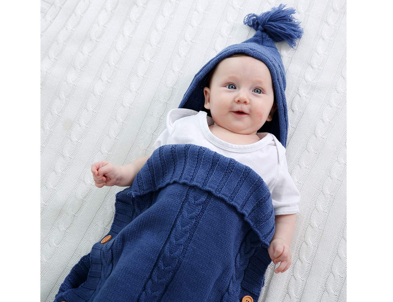 Sac de Couchage Bébé en Tricot Épais pour Nouveau-Né 0-6 Mois - Couverture d'Emmaillotage Laine avec Capuche - Cadeau de Naissance Hiver