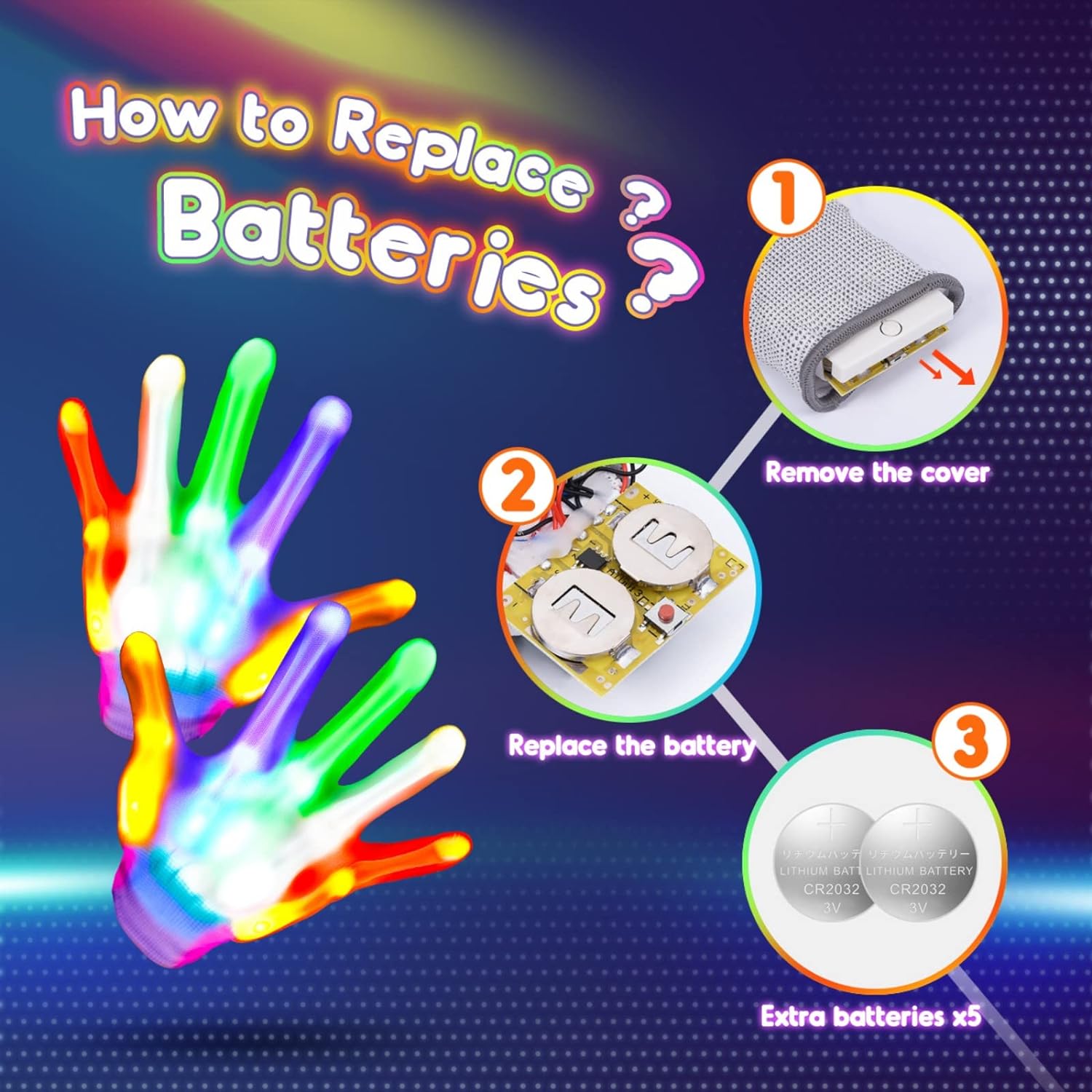Gants LED Colorés | Gants LED Lumineux et Respirants Jouet pour Enfants 6, 7, 8, 9+ Ans King of Toys
