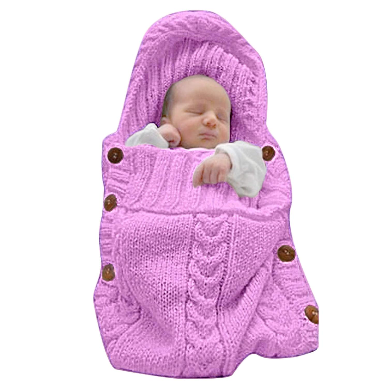 Sac de Couchage Bébé en Tricot Épais pour Nouveau-Né 0-6 Mois - Couverture d'Emmaillotage Laine avec Capuche - Cadeau de Naissance Hiver