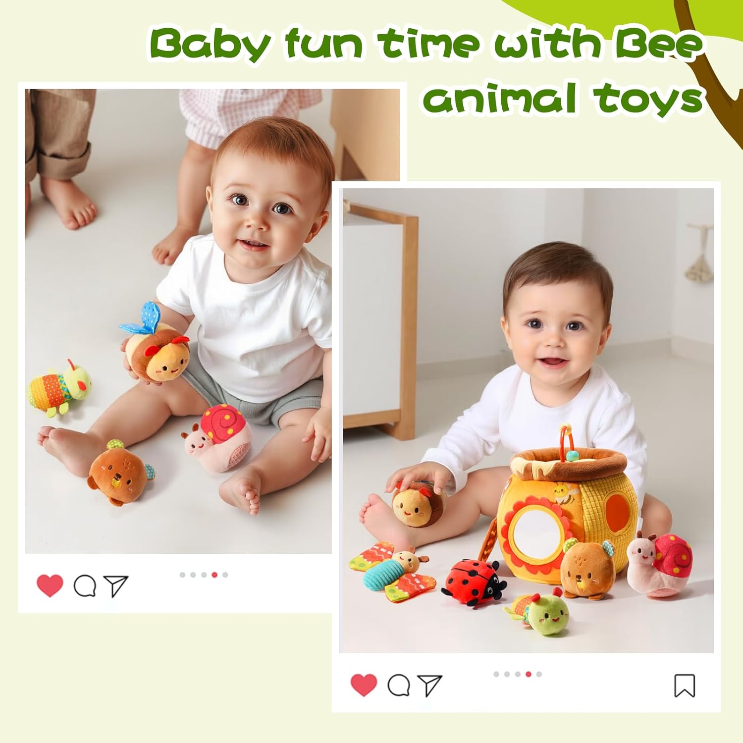 Jouet d'Éveil Sensoriel Ruche d'Abeille pour Bébé 0-12 Mois - Peluches Montessori Douces avec Hochet et Miroir pour Garçons et Filles - Cadeau de Naissance Idéal