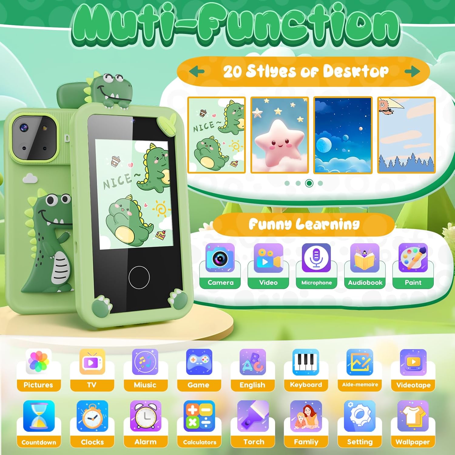 Téléphone Intelligent Dinosaure pour Enfants | Mini Téléphone Jouet avec 16 Jeux Éducatifs et Appareil Photo pour Enfants de 3 à 9 Ans King of Toys