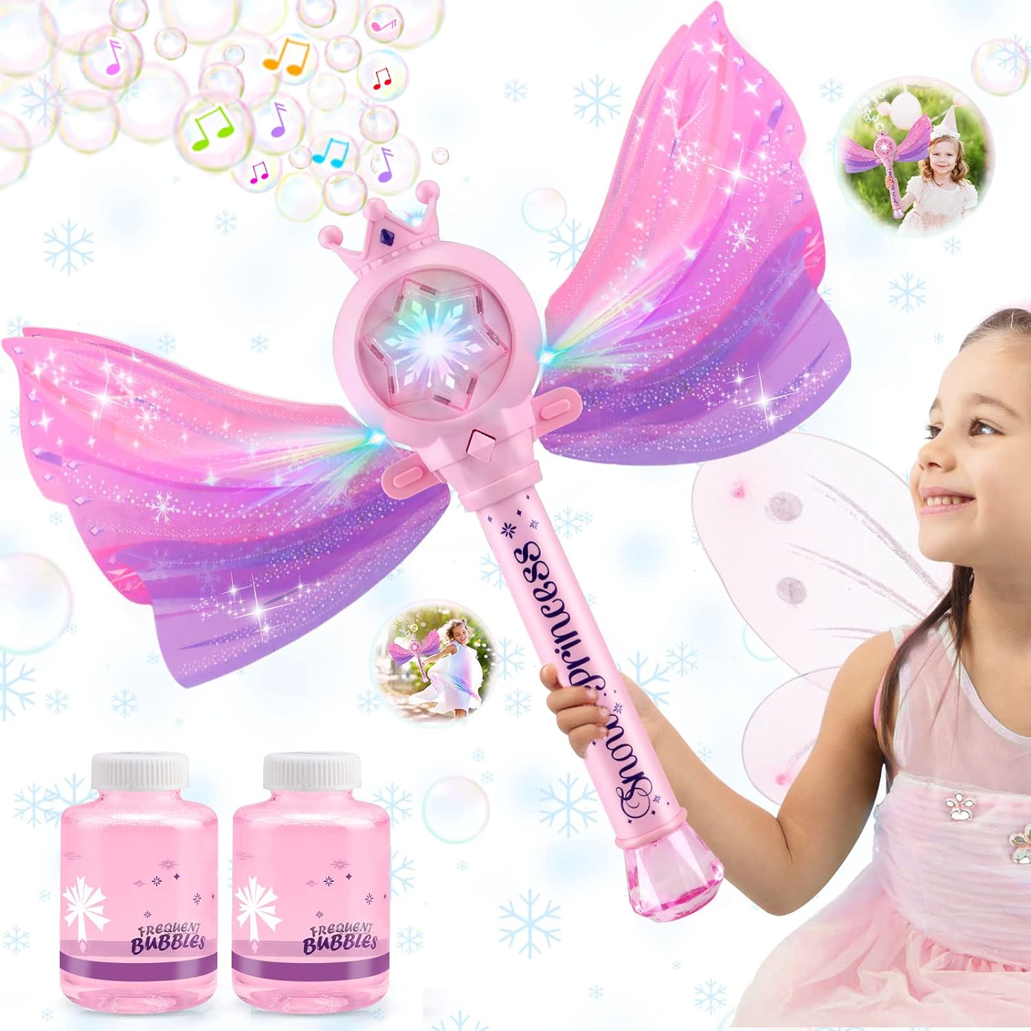 Baguette Magique à Bulles pour Filles 3-8 Ans - Machine à Bulles LED et Musique - Jouet Fée Princesse Idéal Cadeau Anniversaire Fête Extérieure