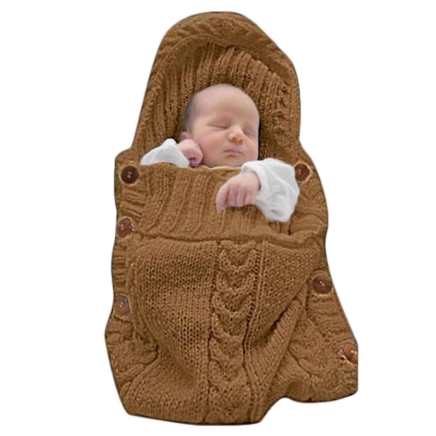 Sac de Couchage Bébé en Tricot Épais pour Nouveau-Né 0-6 Mois - Couverture d'Emmaillotage Laine avec Capuche - Cadeau de Naissance Hiver