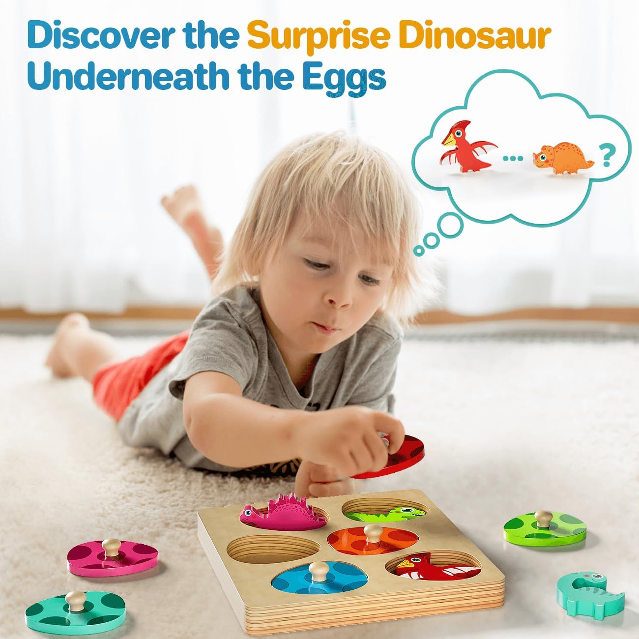Puzzles en bois Montessori dinosaures | Puzzles éducatifs d’œufs de dinosaures pour enfants de 1 à 3 ans King of Toys