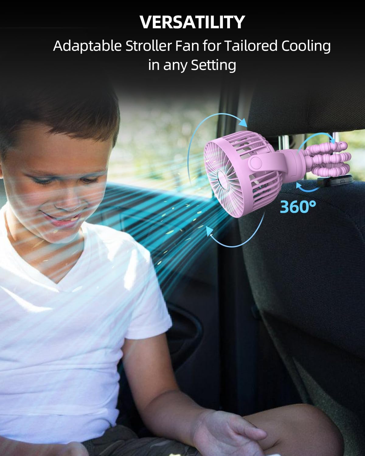 Ventilateur Portable Rechargeable pour Poussette et Voyage - Mini Ventilateur à Pince Flexible 360° avec Affichage Numérique - Essentiel Bébé Été