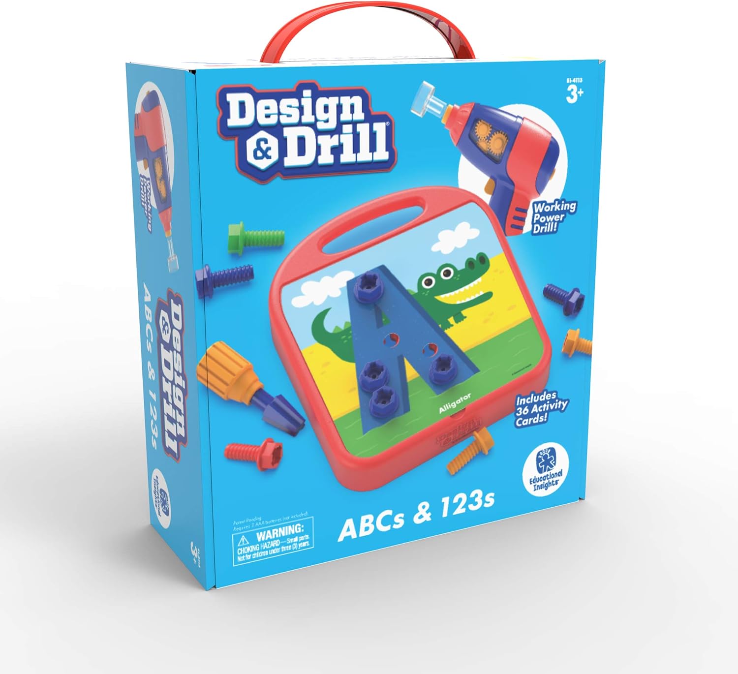Educational Insights Design & Drill ABC et 123 - 90 Pièces avec Jeu de Perceuse Électrique, Essentiel pour les Classes de Maternelle et de Jardin d’Enfants, Âge 3+ King of Toys