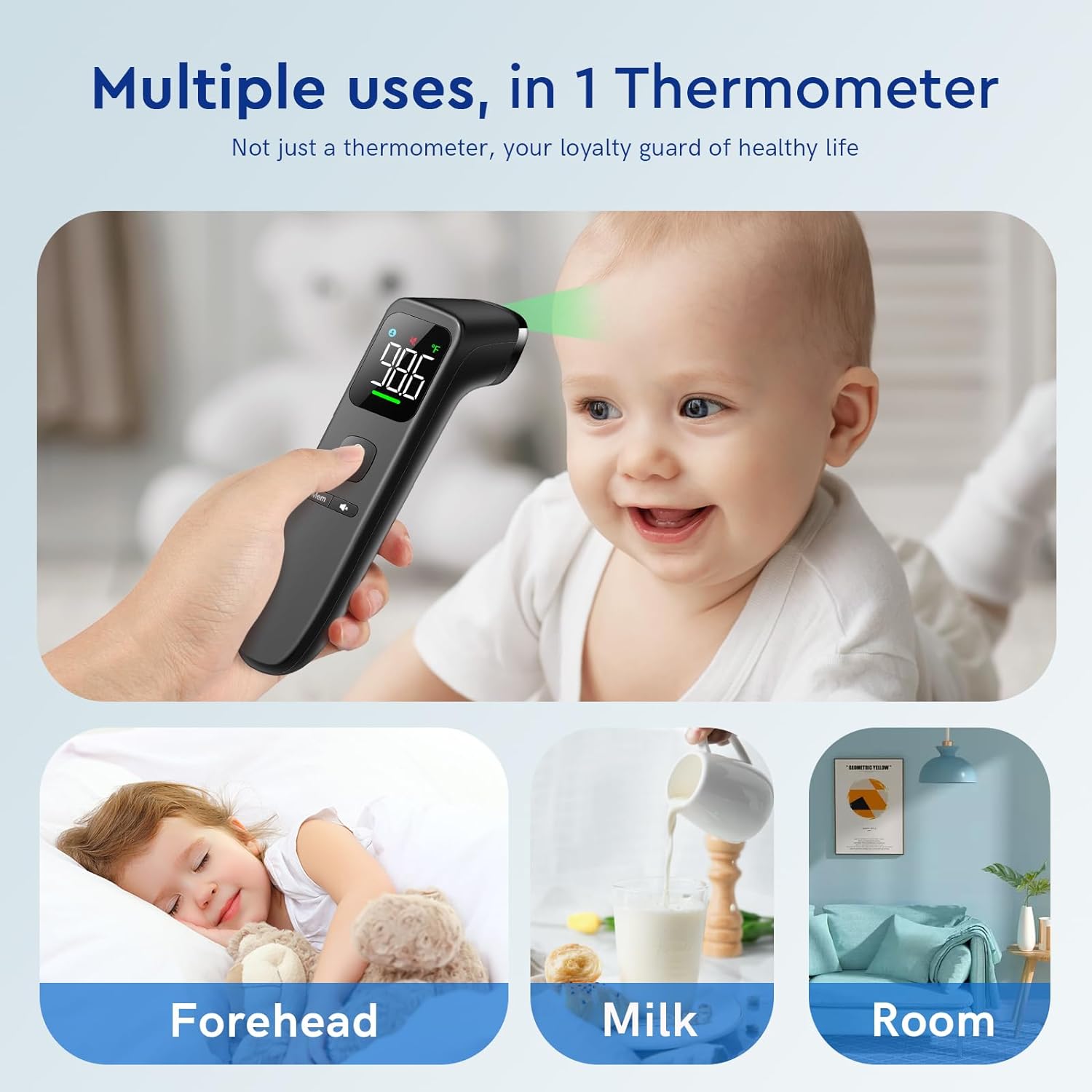 Thermomètre Numérique Sans Contact avec Alarme de Fièvre et Mode Silencieux | Pour Adultes, Enfants et Bébés King of Toys