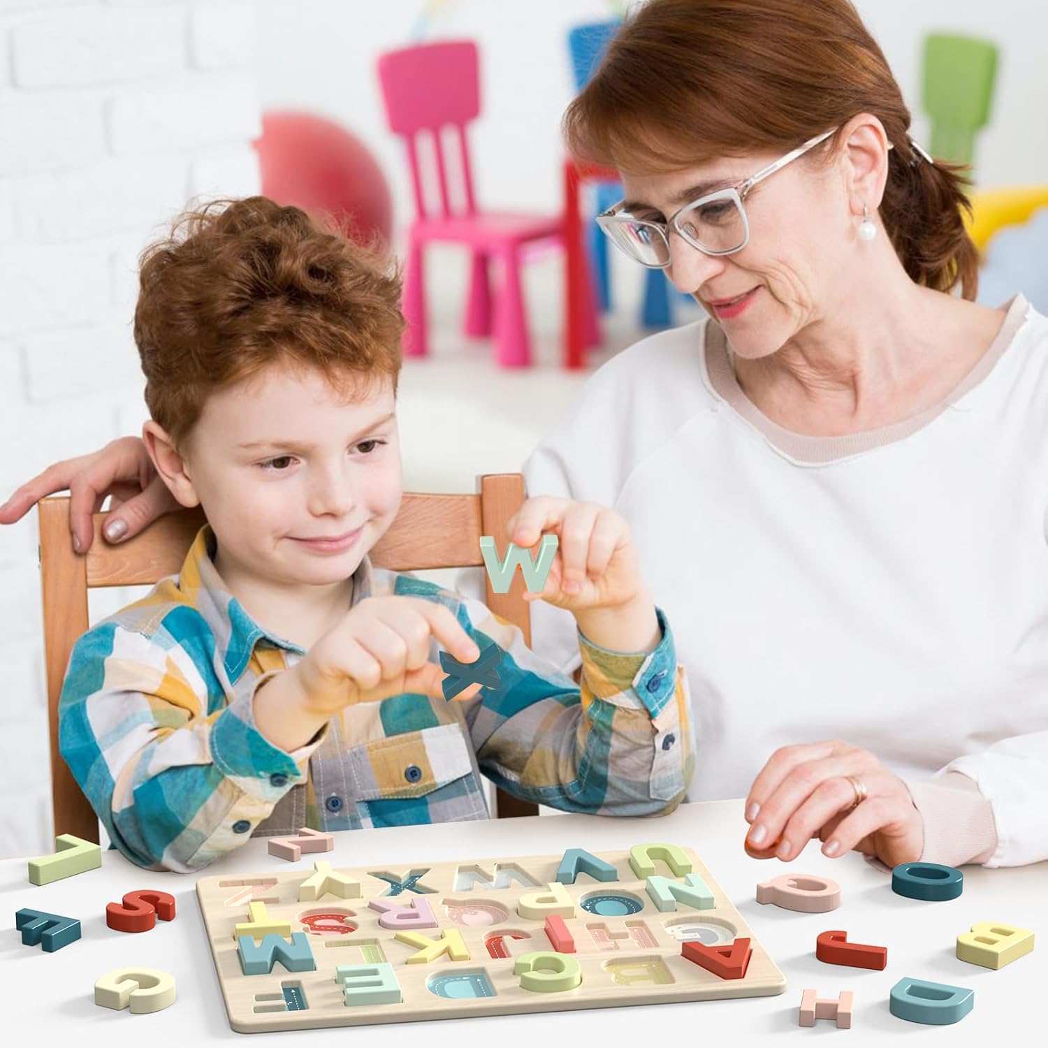 Puzzle Alphabet en Bois Montessori pour Enfants 3 Ans et Plus - Jeu Éducatif des Lettres Majuscules pour Tout-Petits Garçons et Filles - Cadeau Apprentissage Préscolaire
