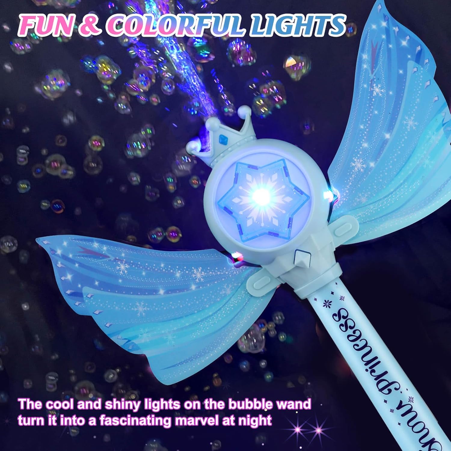 Baguette Magique à Bulles pour Filles 3-8 Ans - Machine à Bulles LED et Musique - Jouet Fée Princesse Idéal Cadeau Anniversaire Fête Extérieure