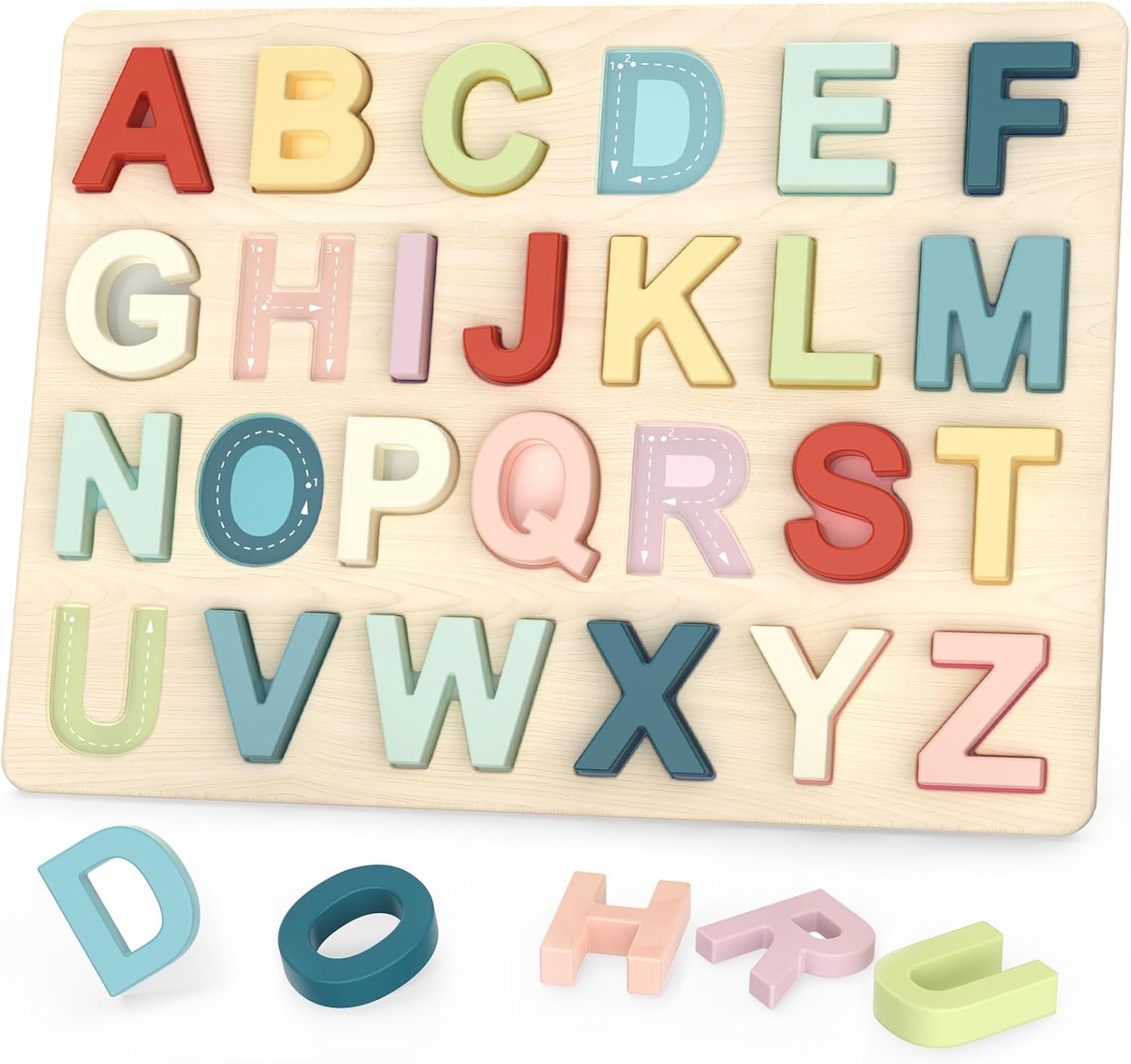 Puzzle Alphabet en Bois Montessori pour Enfants 3 Ans et Plus - Jeu Éducatif des Lettres Majuscules pour Tout-Petits Garçons et Filles - Cadeau Apprentissage Préscolaire