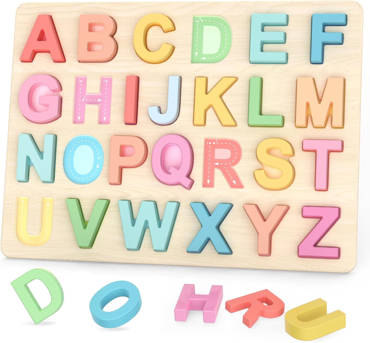 Puzzle Alphabet en Bois Montessori pour Enfants 3 Ans et Plus - Jeu Éducatif des Lettres Majuscules pour Tout-Petits Garçons et Filles - Cadeau Apprentissage Préscolaire