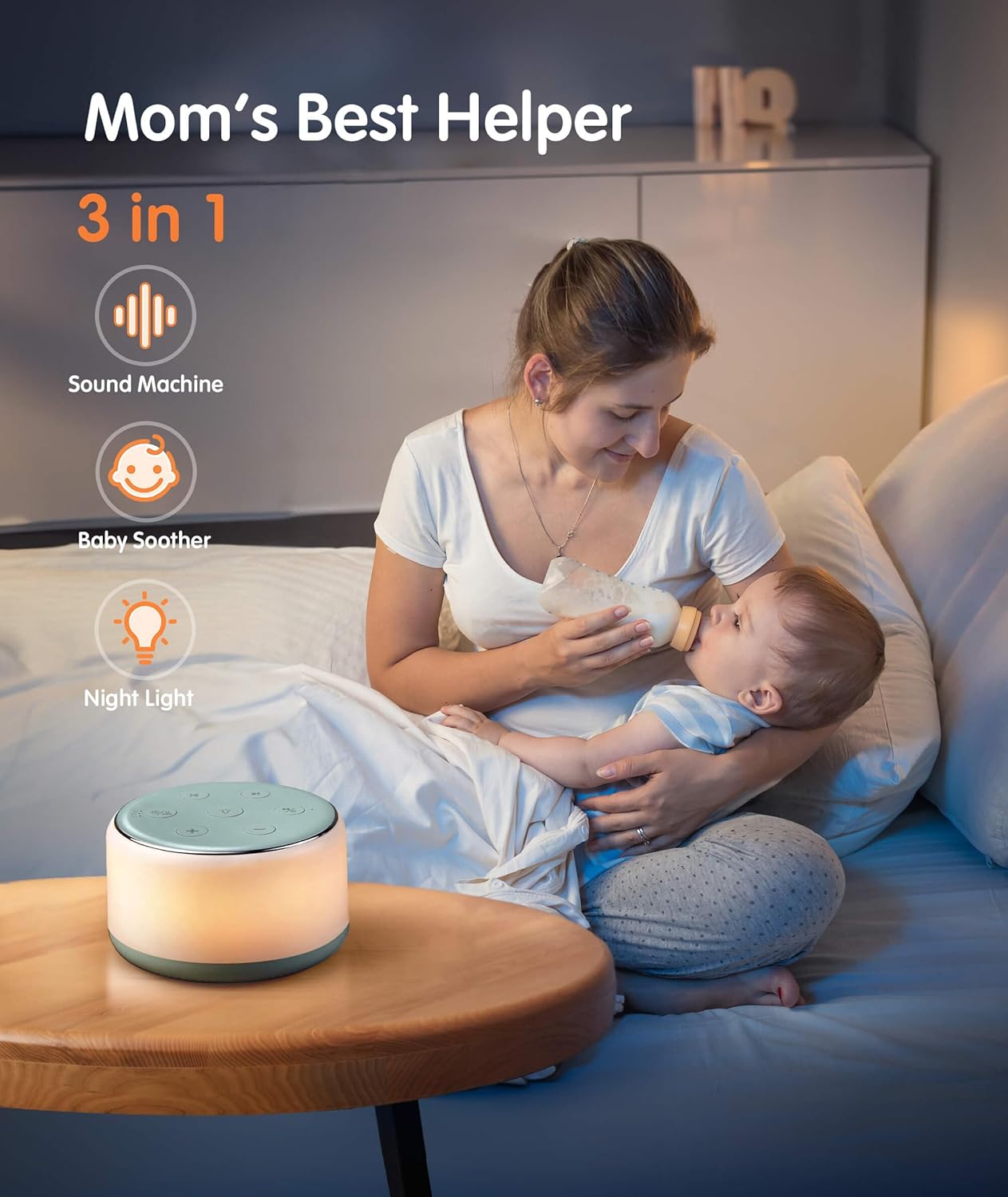 Machine à Bruit Blanc Rechargeable pour Bébé et Adulte - Veilleuse Musique 34 Sons Apaisants - Aide au Sommeil Portable pour Voyage et Maison