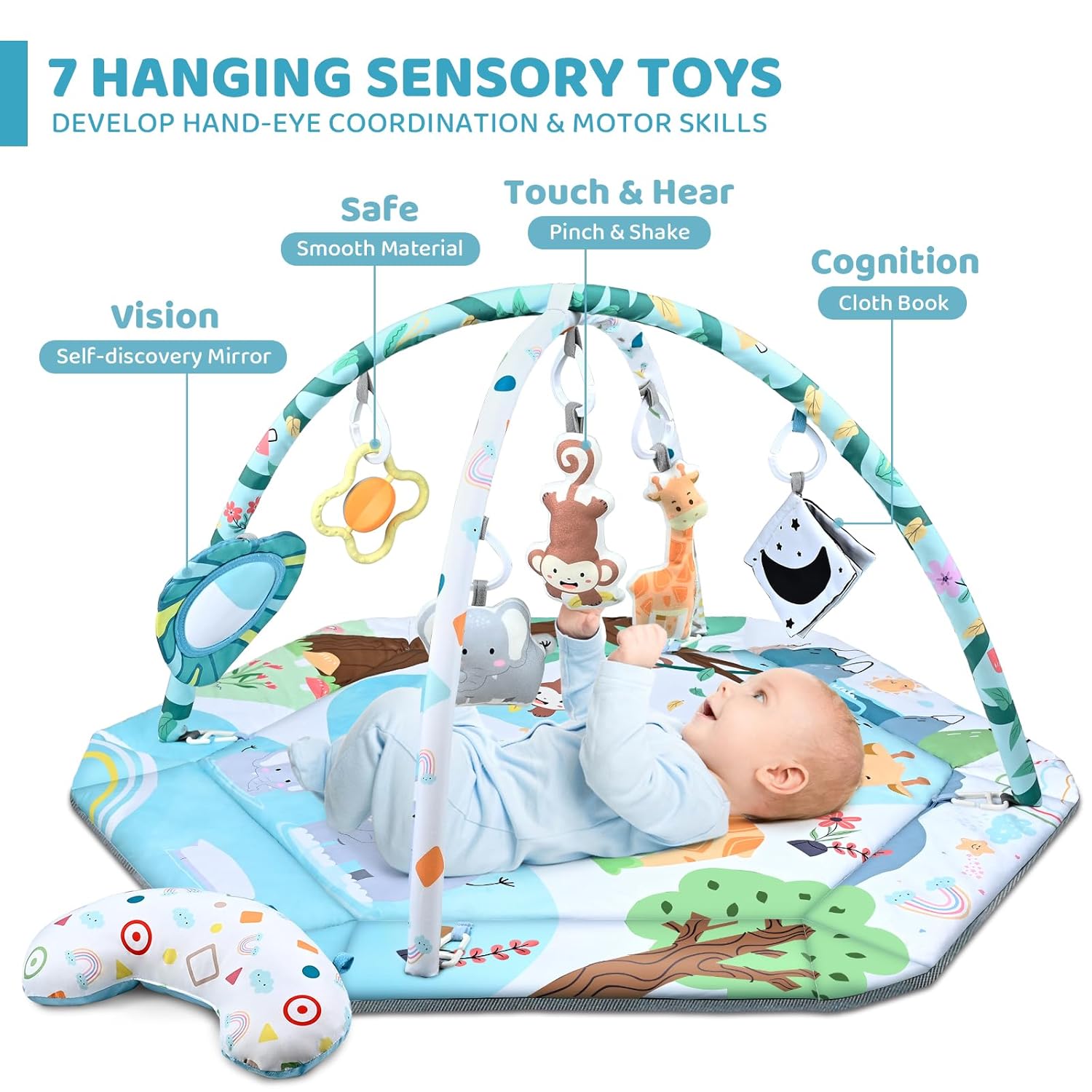 Tapis de Jeu 8-en-1 Tummy Time & Piscine à Balles avec 6 Jouets | Tapis d'Activité Bébé Lavable pour Développement Visuel, Auditif, Sensoriel et Moteur, Cadeau de Jouets pour Enfants en Bas Âge King of Toys