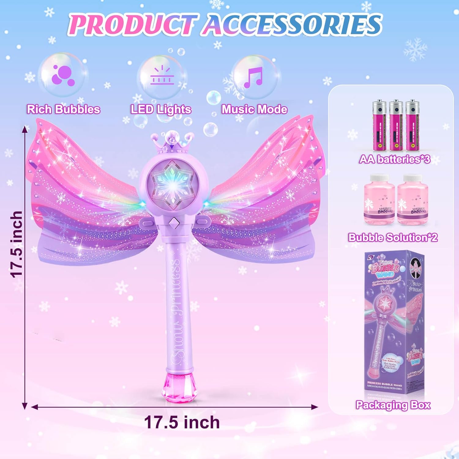 Baguette Magique à Bulles pour Filles 3-8 Ans - Machine à Bulles LED et Musique - Jouet Fée Princesse Idéal Cadeau Anniversaire Fête Extérieure