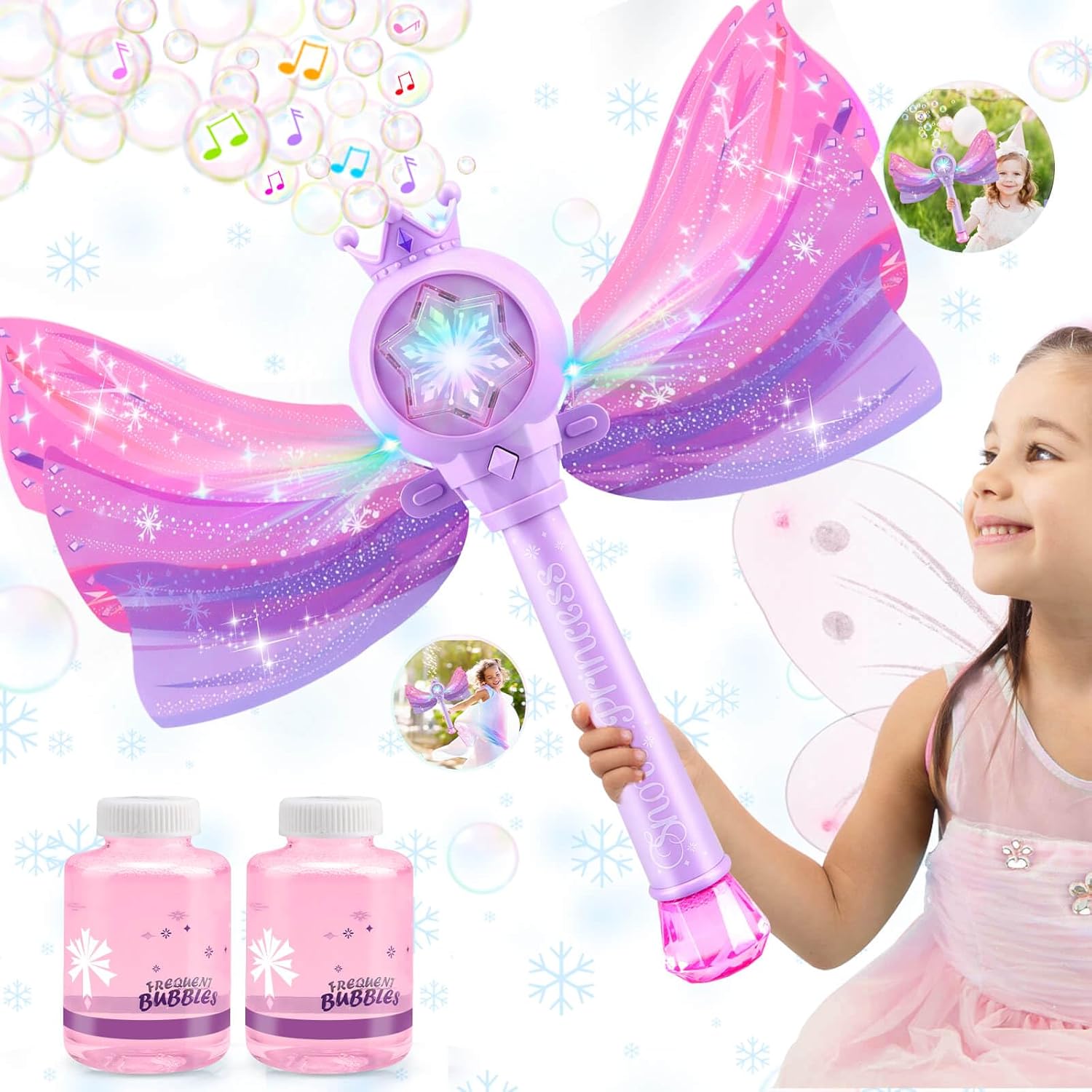 Baguette Magique à Bulles pour Filles 3-8 Ans - Machine à Bulles LED et Musique - Jouet Fée Princesse Idéal Cadeau Anniversaire Fête Extérieure