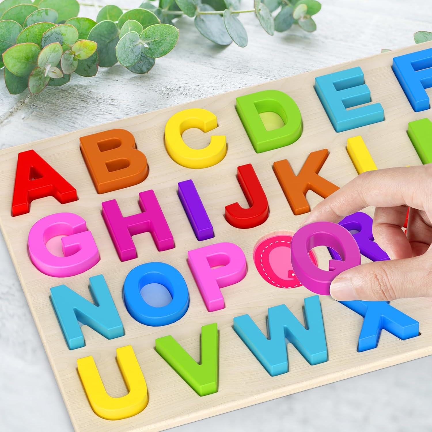 Puzzle Alphabet en Bois Montessori pour Enfants 3 Ans et Plus - Jeu Éducatif des Lettres Majuscules pour Tout-Petits Garçons et Filles - Cadeau Apprentissage Préscolaire