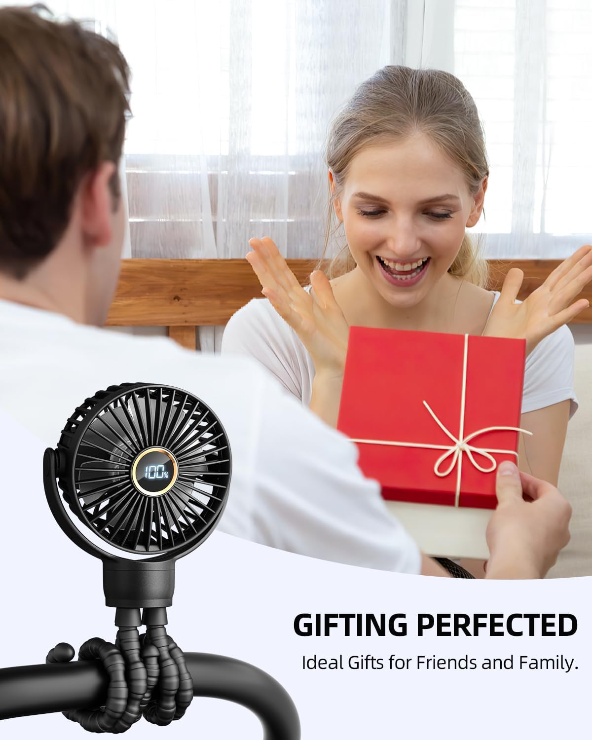 Ventilateur Portable Rechargeable pour Poussette et Voyage - Mini Ventilateur à Pince Flexible 360° avec Affichage Numérique - Essentiel Bébé Été