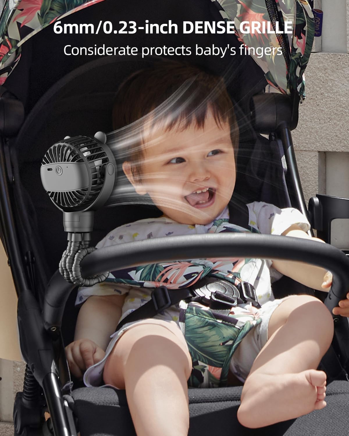 Ventilateur Portable Rechargeable pour Poussette et Voyage - Mini Ventilateur à Pince Flexible 360° avec Affichage Numérique - Essentiel Bébé Été