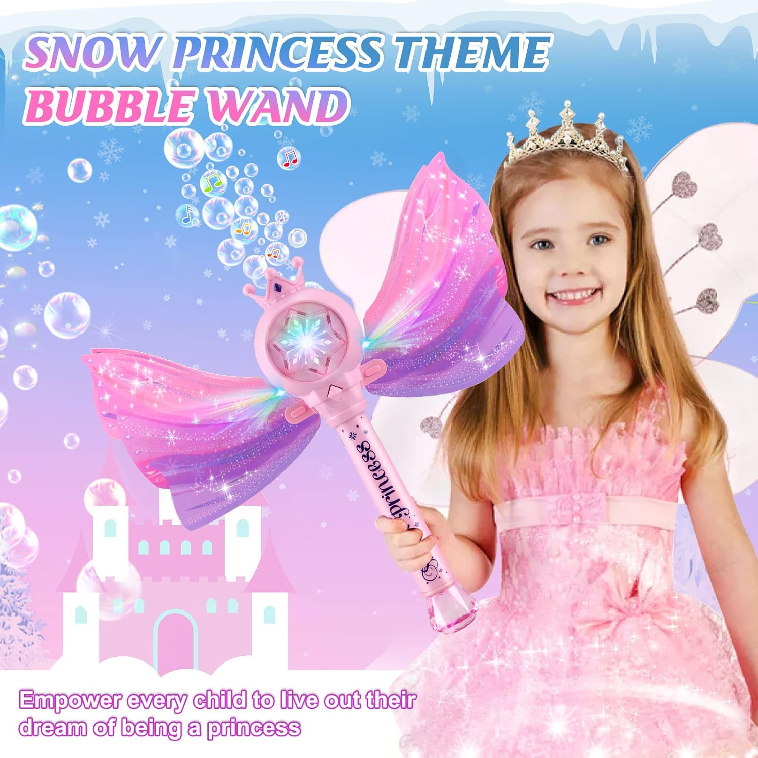 Baguette Magique à Bulles pour Filles 3-8 Ans - Machine à Bulles LED et Musique - Jouet Fée Princesse Idéal Cadeau Anniversaire Fête Extérieure