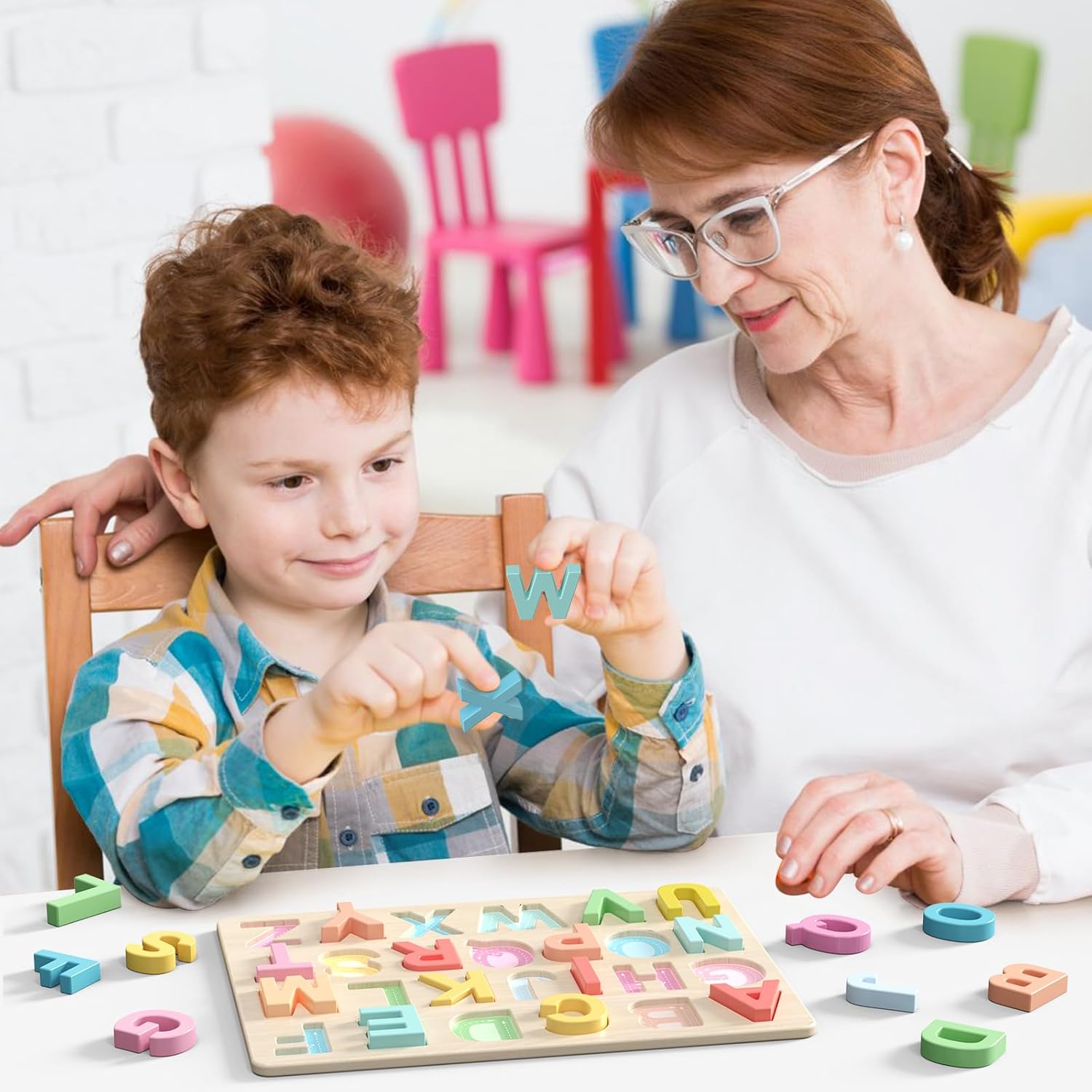 Puzzle Alphabet en Bois Montessori pour Enfants 3 Ans et Plus - Jeu Éducatif des Lettres Majuscules pour Tout-Petits Garçons et Filles - Cadeau Apprentissage Préscolaire