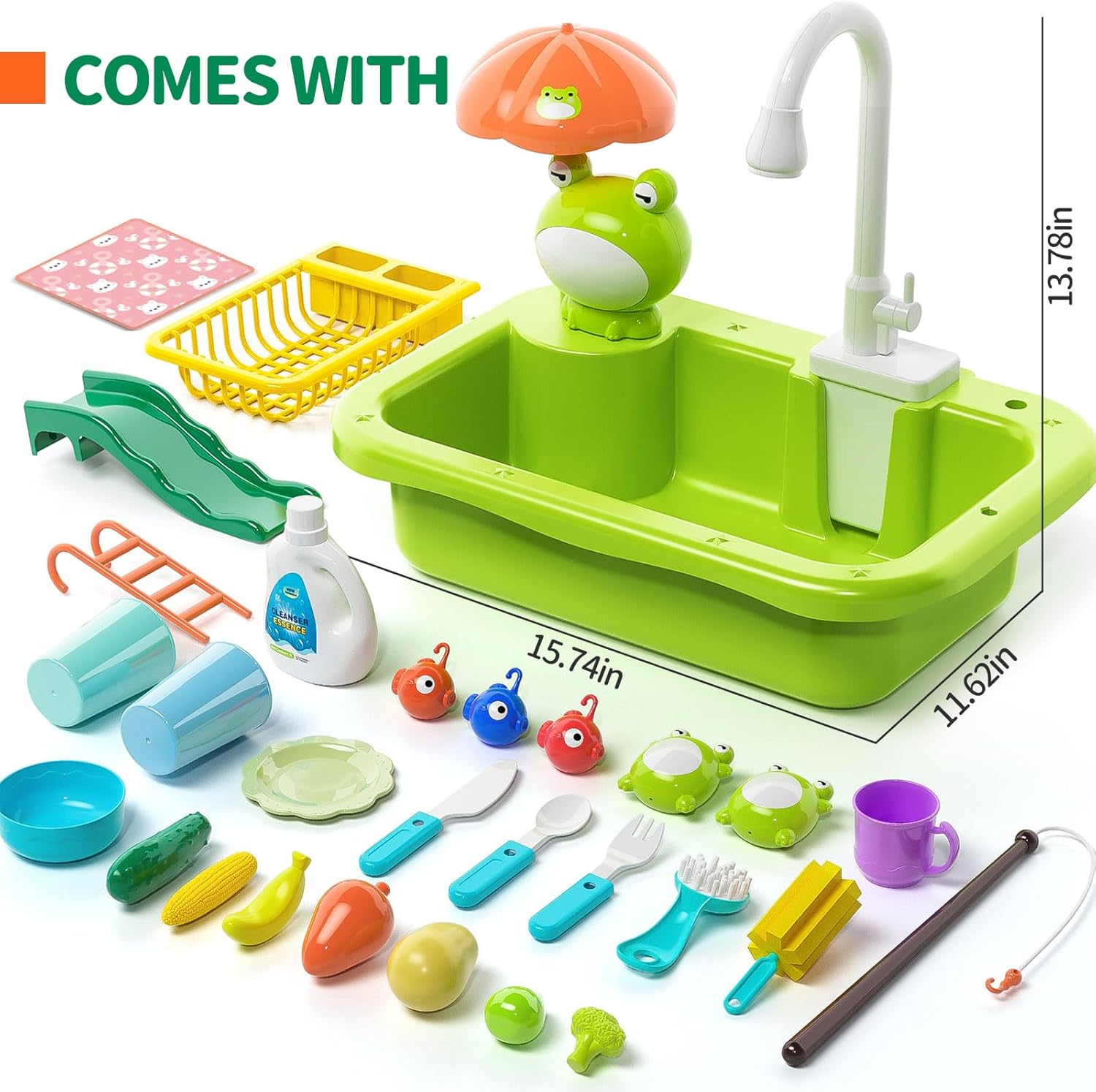 Évier de cuisine de jeu avec eau courante | Robinet électrique, jouets flottants et jeu de pêche | Jeu de rôle pour enfants 3+ King of Toys