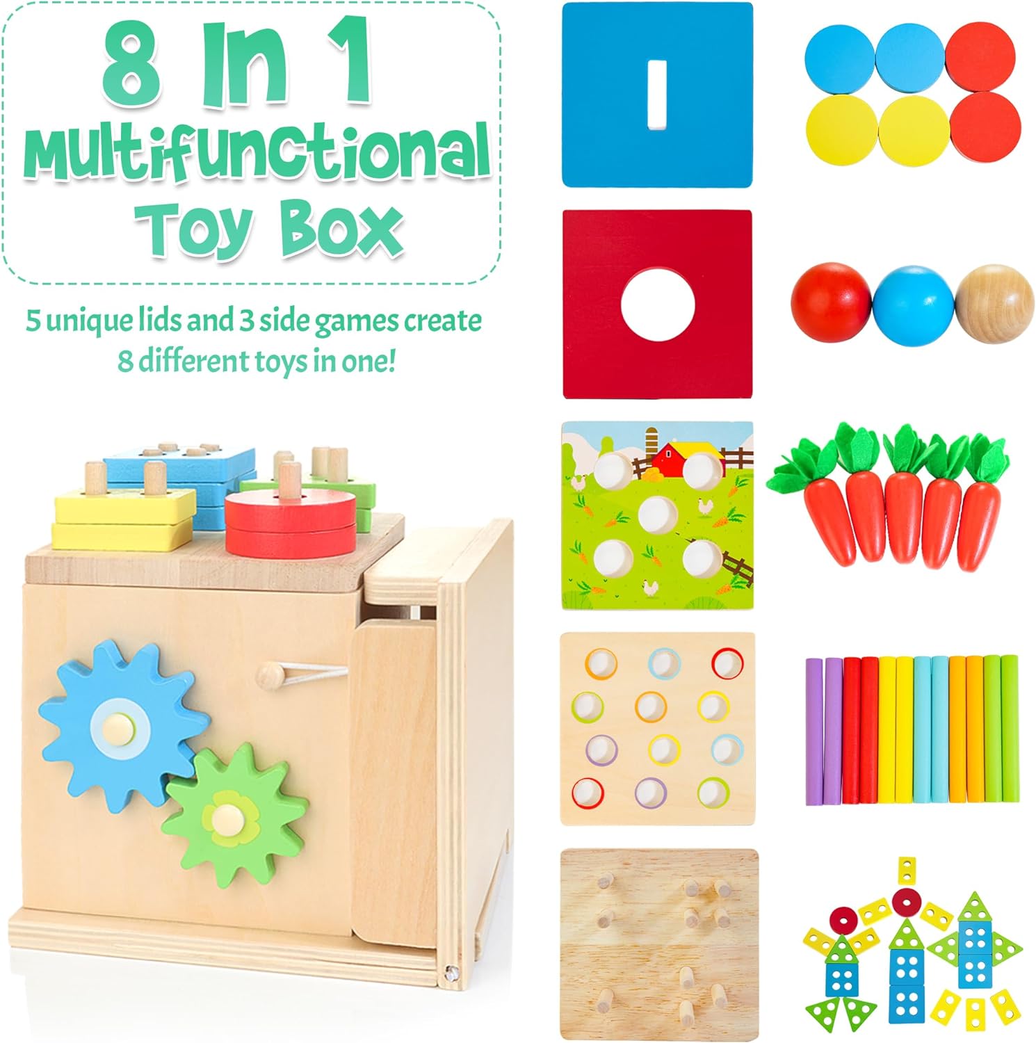 Kit de Jeu en Bois Montessori pour Bébé | Jouet 8-en-1 d’Empilage et de Tri de Formes pour Garçons et Filles King of Toys