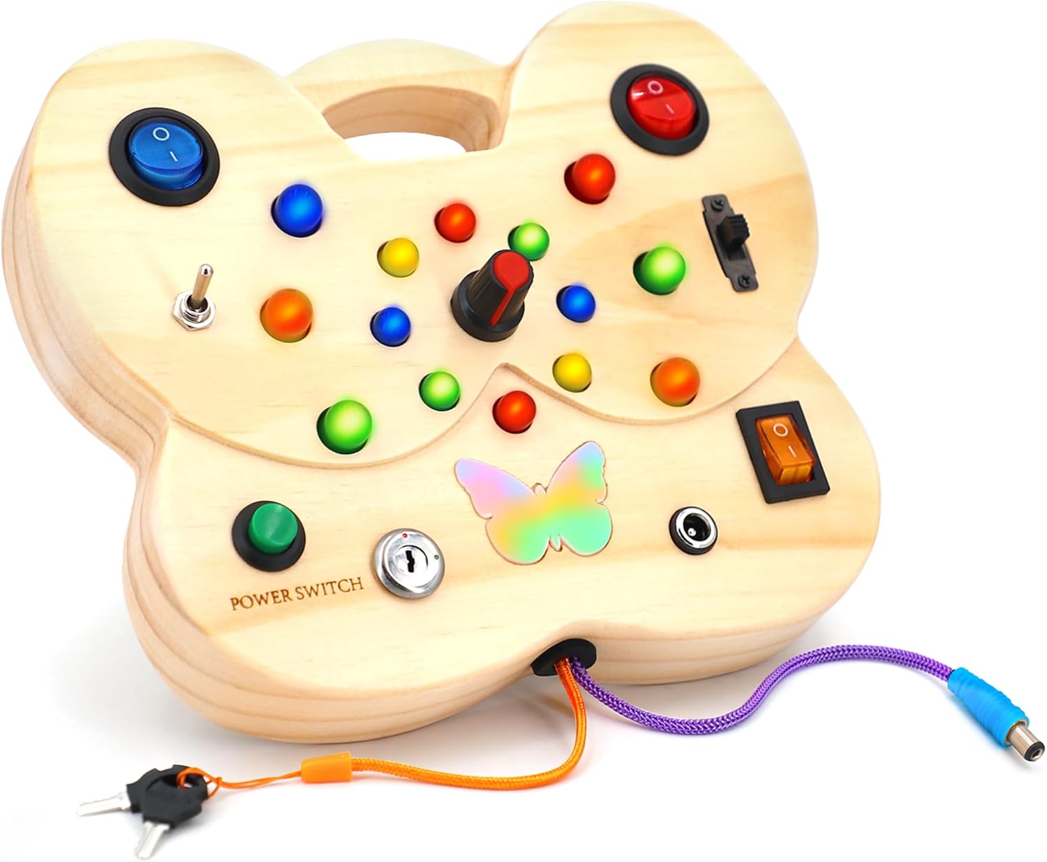 Tableau d'Activités Éléphant pour Tout-Petits | Jouet Sensoriel Montessori avec Interrupteur Lumineux en Bois King of Toys