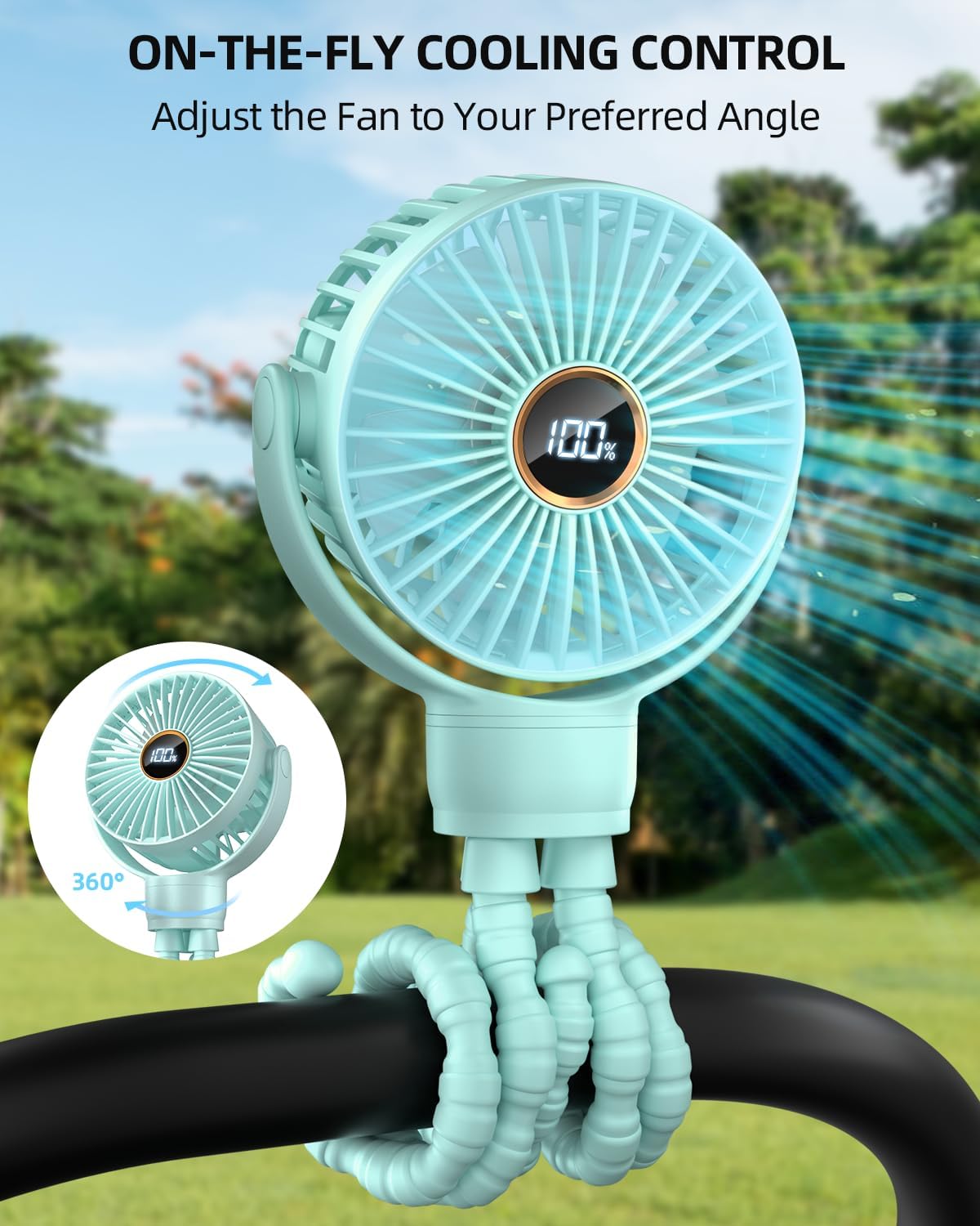 Ventilateur Portable Rechargeable pour Poussette et Voyage - Mini Ventilateur à Pince Flexible 360° avec Affichage Numérique - Essentiel Bébé Été
