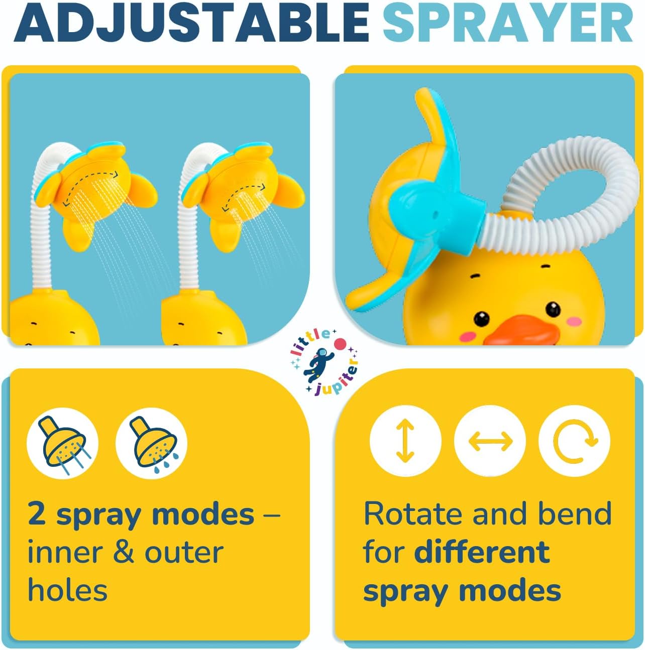 Jouet de bain pour tout-petits avec ventouse et jet d'eau en forme de canard jaune