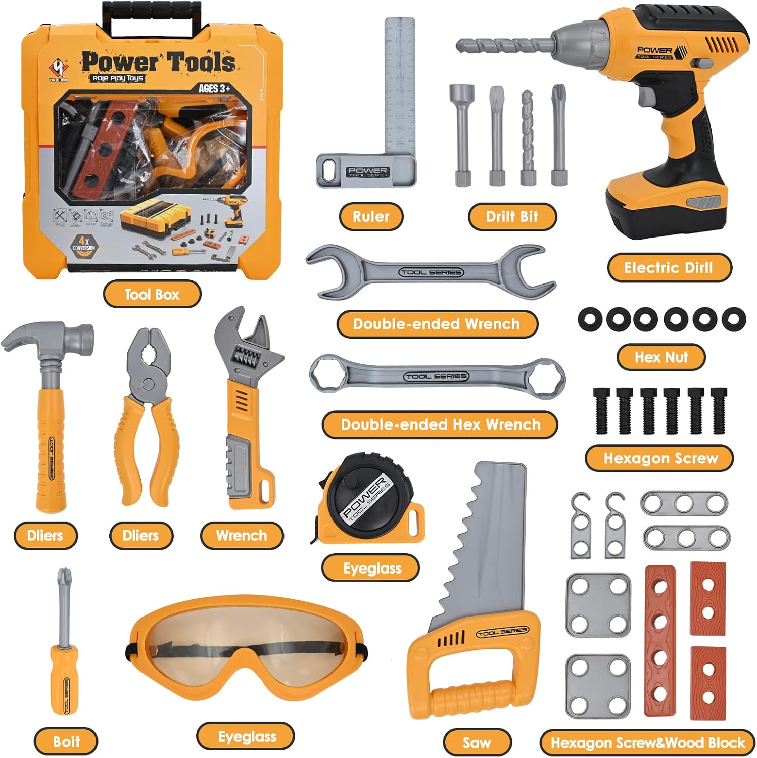 Ensemble d'Outils pour Enfants Garçons | Kit d'Outils pour Tout-Petits avec Sac à Outils et Perceuse Électronique Jouet | Jeux d'Imitation de Construction pour Enfants | Jouets pour Garçons de 3, 4, 5 Ans King of Toys
