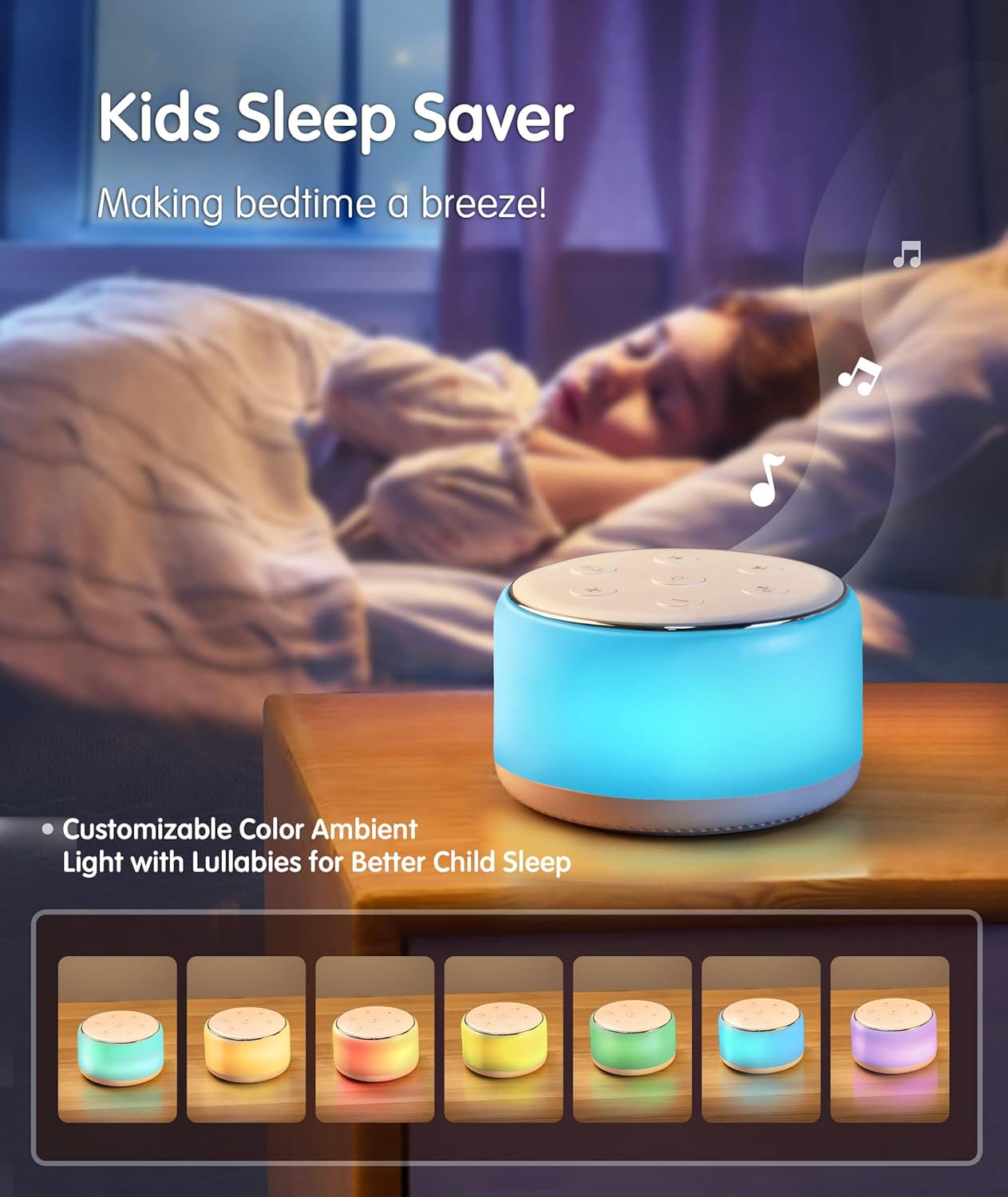 Machine à Bruit Blanc Rechargeable pour Bébé et Adulte - Veilleuse Musique 34 Sons Apaisants - Aide au Sommeil Portable pour Voyage et Maison