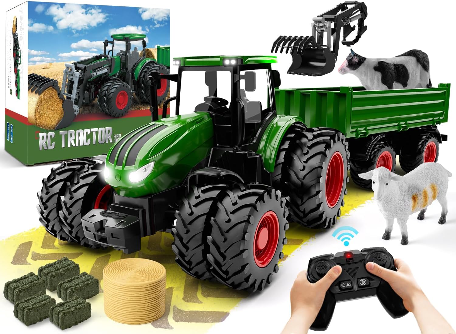 Tracteur Télécommandé | Ensemble de Tracteur et Remorque RC Jouet de Ferme Métal pour Enfants de 3 à 9 Ans King of Toys