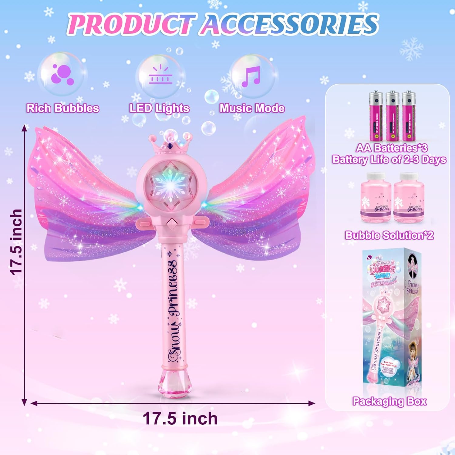 Baguette Magique à Bulles pour Filles 3-8 Ans - Machine à Bulles LED et Musique - Jouet Fée Princesse Idéal Cadeau Anniversaire Fête Extérieure