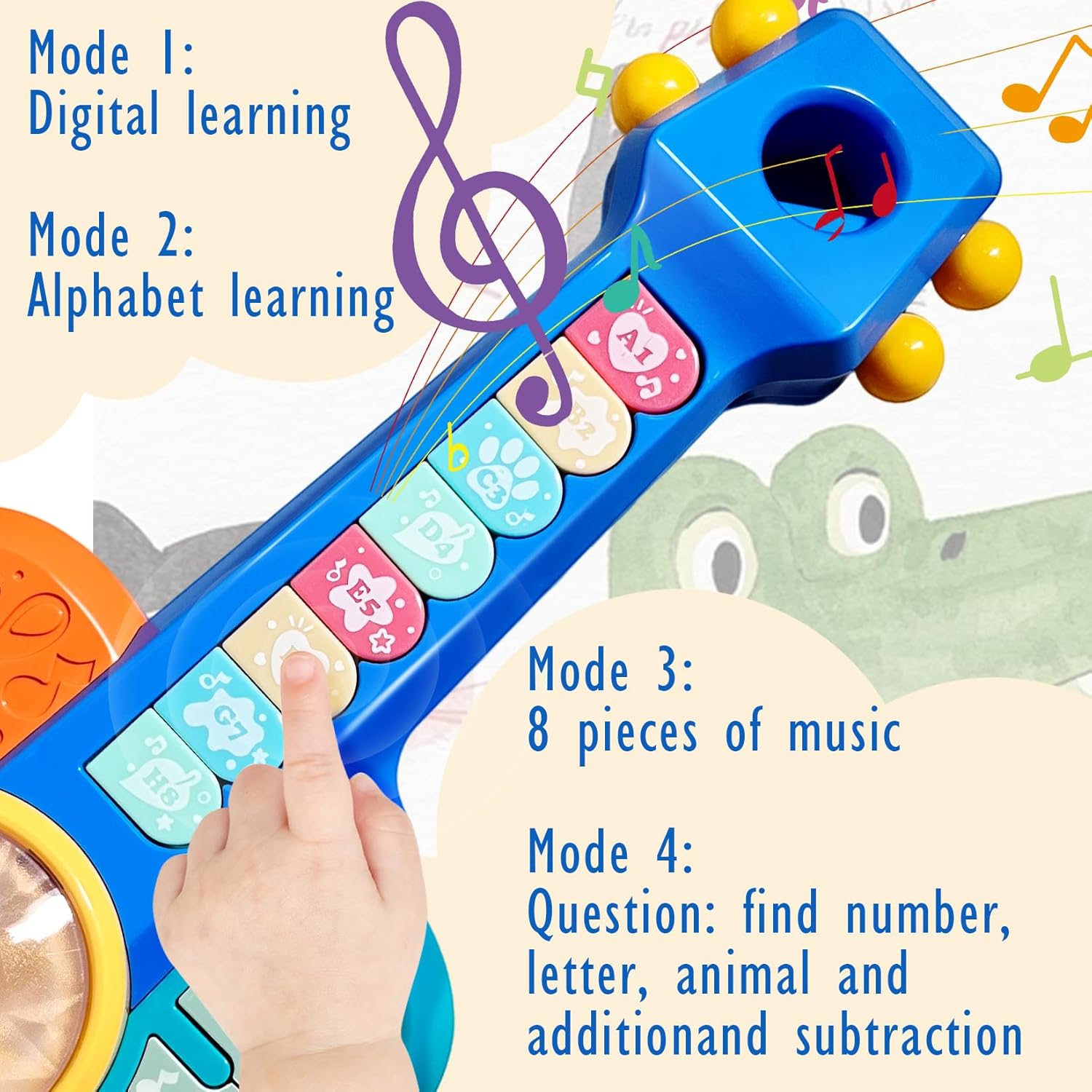 Guitare Musicale pour Bébé 1-2 Ans - Jouet Éducatif avec Lumières et Sons pour Garçons et Filles - Cadeau Interactif pour Tout-Petits