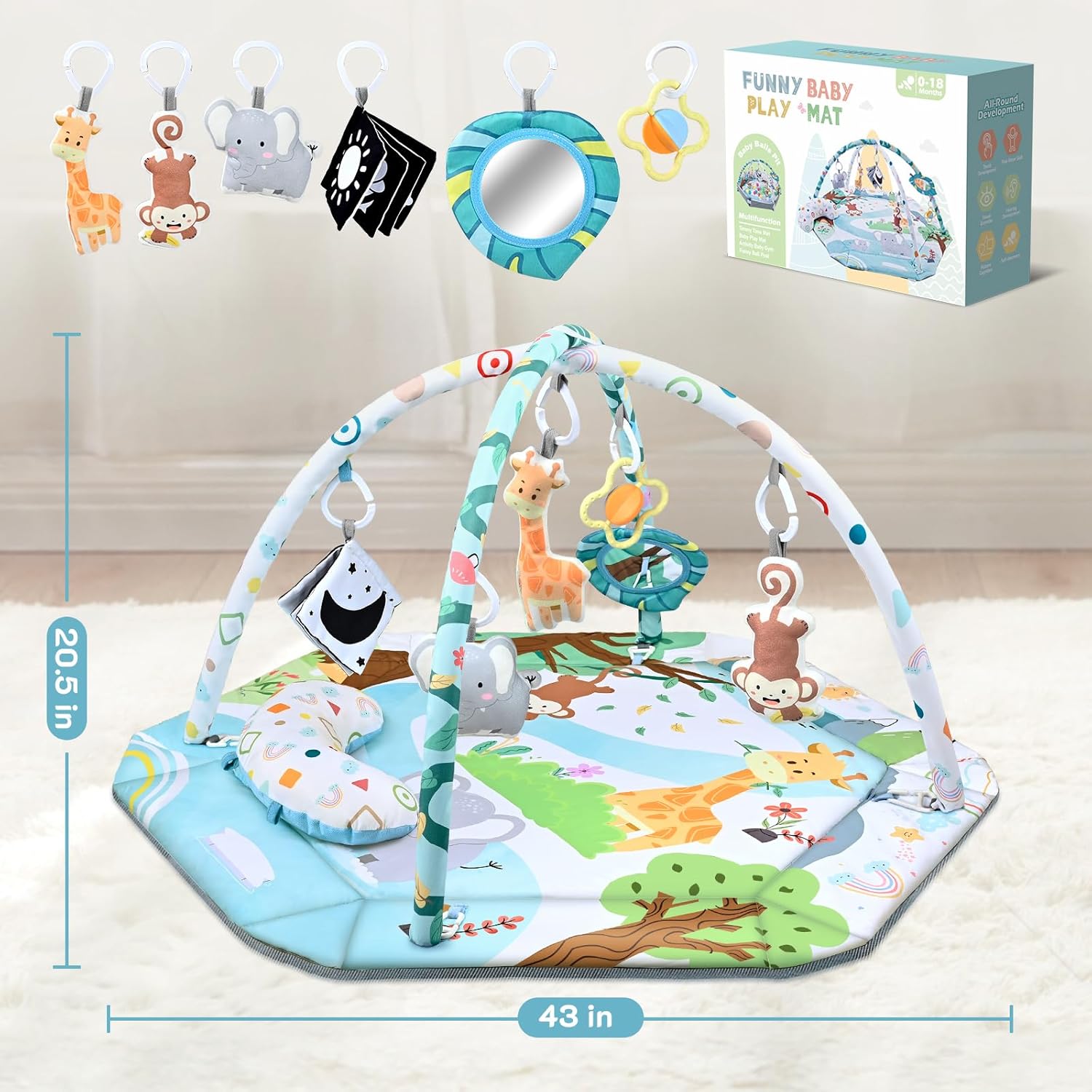 Tapis de Jeu 8-en-1 Tummy Time & Piscine à Balles avec 6 Jouets | Tapis d'Activité Bébé Lavable pour Développement Visuel, Auditif, Sensoriel et Moteur, Cadeau de Jouets pour Enfants en Bas Âge King of Toys