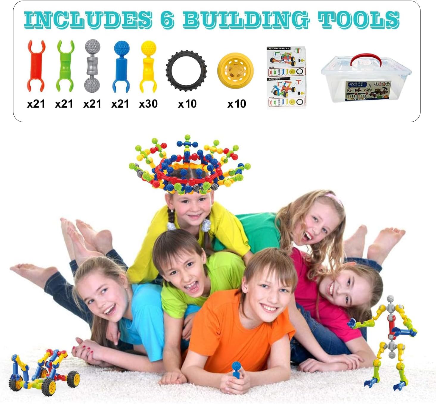 Jeu de 125 Pièces STEM Blocs de Construction | Jouet Éducatif pour Enfants de 3 à 8 Ans