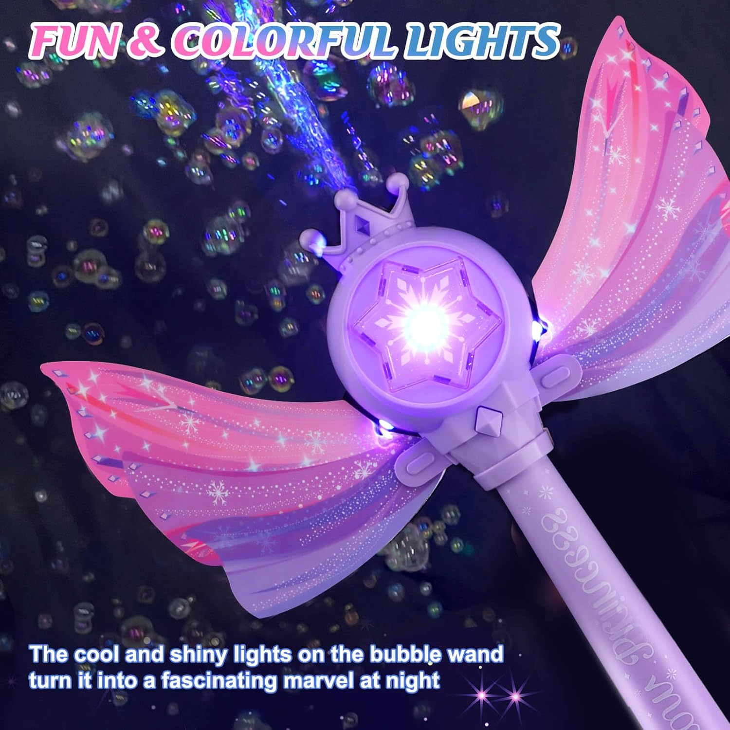 Baguette Magique à Bulles pour Filles 3-8 Ans - Machine à Bulles LED et Musique - Jouet Fée Princesse Idéal Cadeau Anniversaire Fête Extérieure