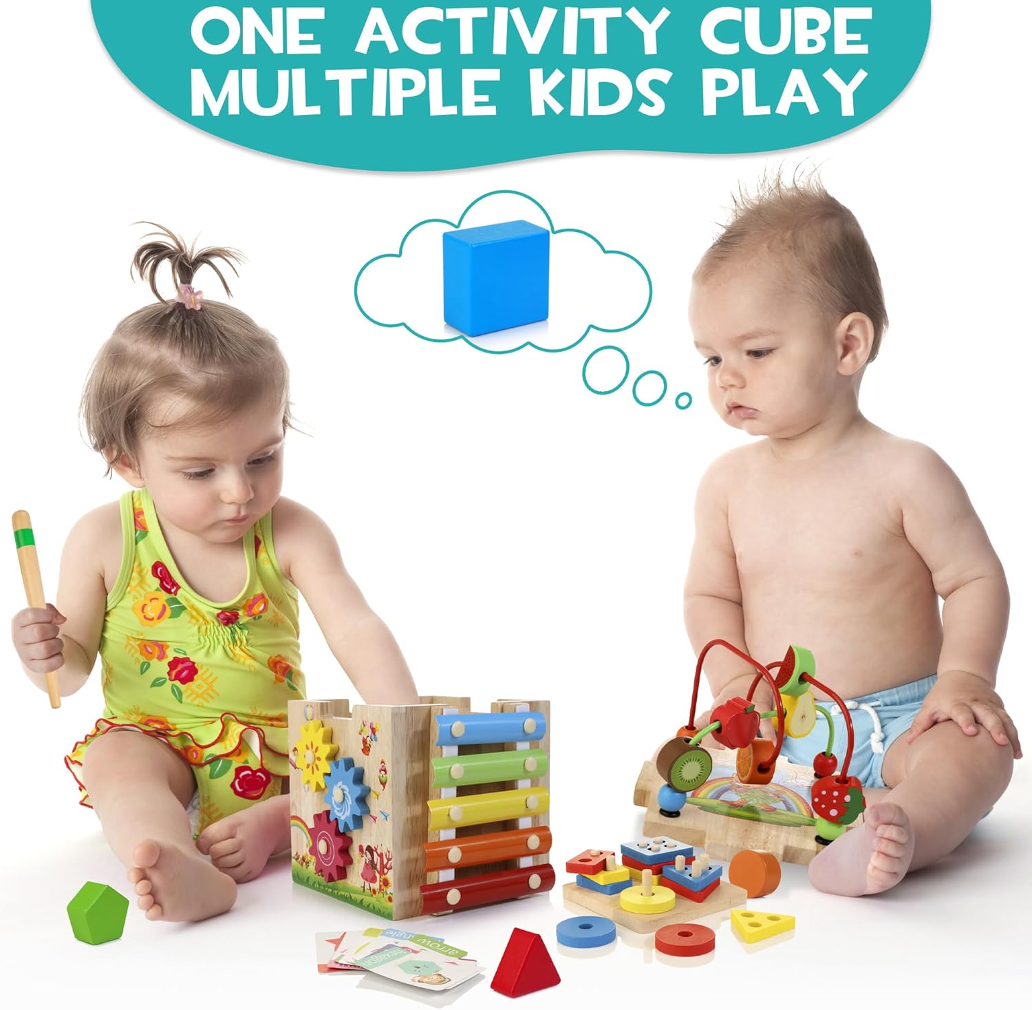 Cube d'activité en bois 8-en-1 pour bébé | Jouet Montessori d'apprentissage pour les 1-3 ans | Cadeau parfait pour un premier anniversaire King of Toys