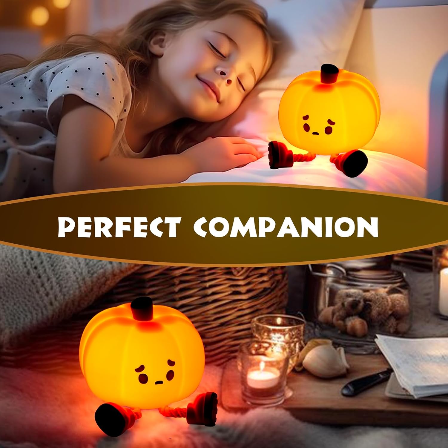 Lampe de Nuit Citrouille | Lampe LED Rechargeable Tactile de Chevet en Silicone Dimmer pour Enfants King of Toys
