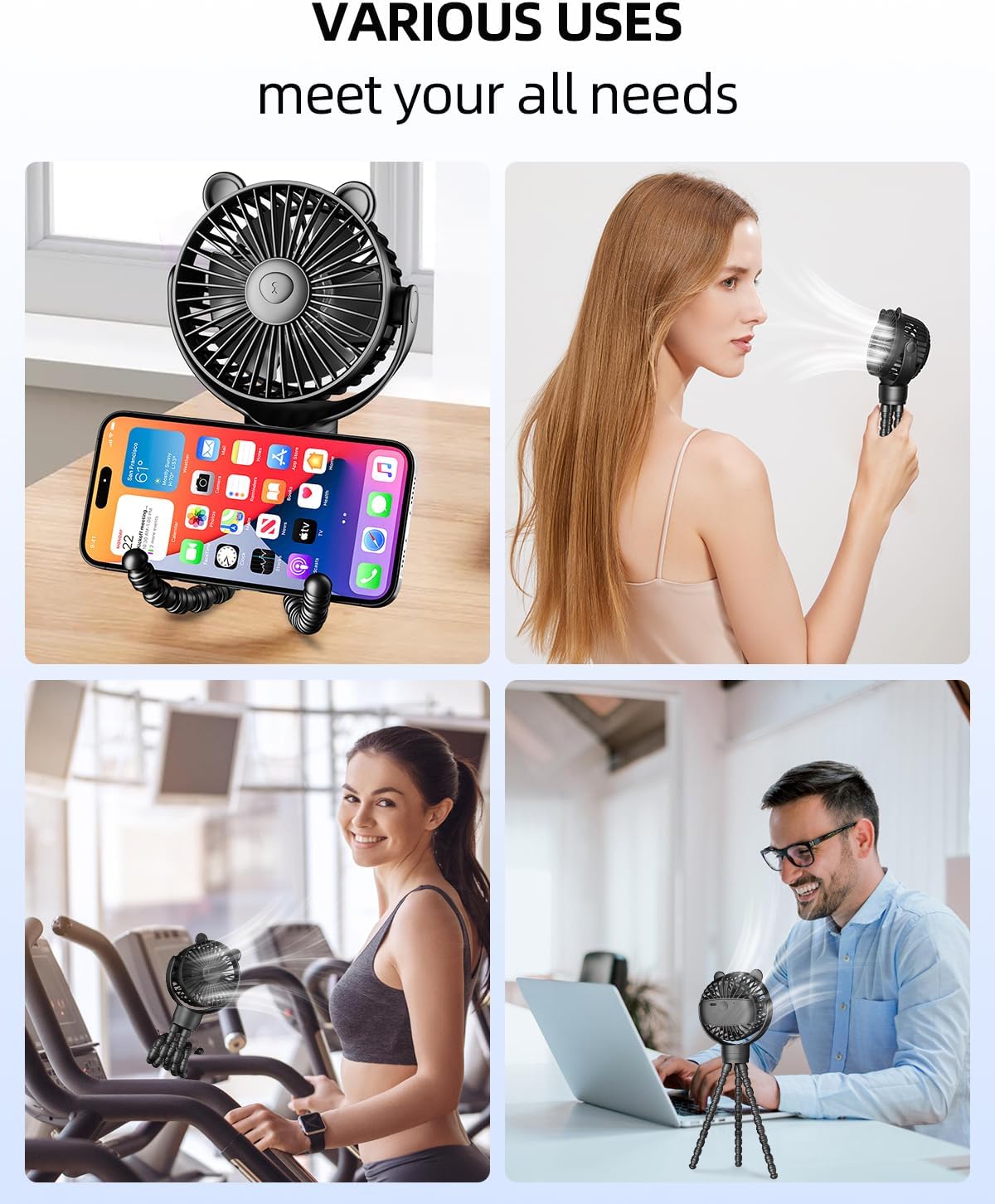 Ventilateur Portable Rechargeable pour Poussette et Voyage - Mini Ventilateur à Pince Flexible 360° avec Affichage Numérique - Essentiel Bébé Été