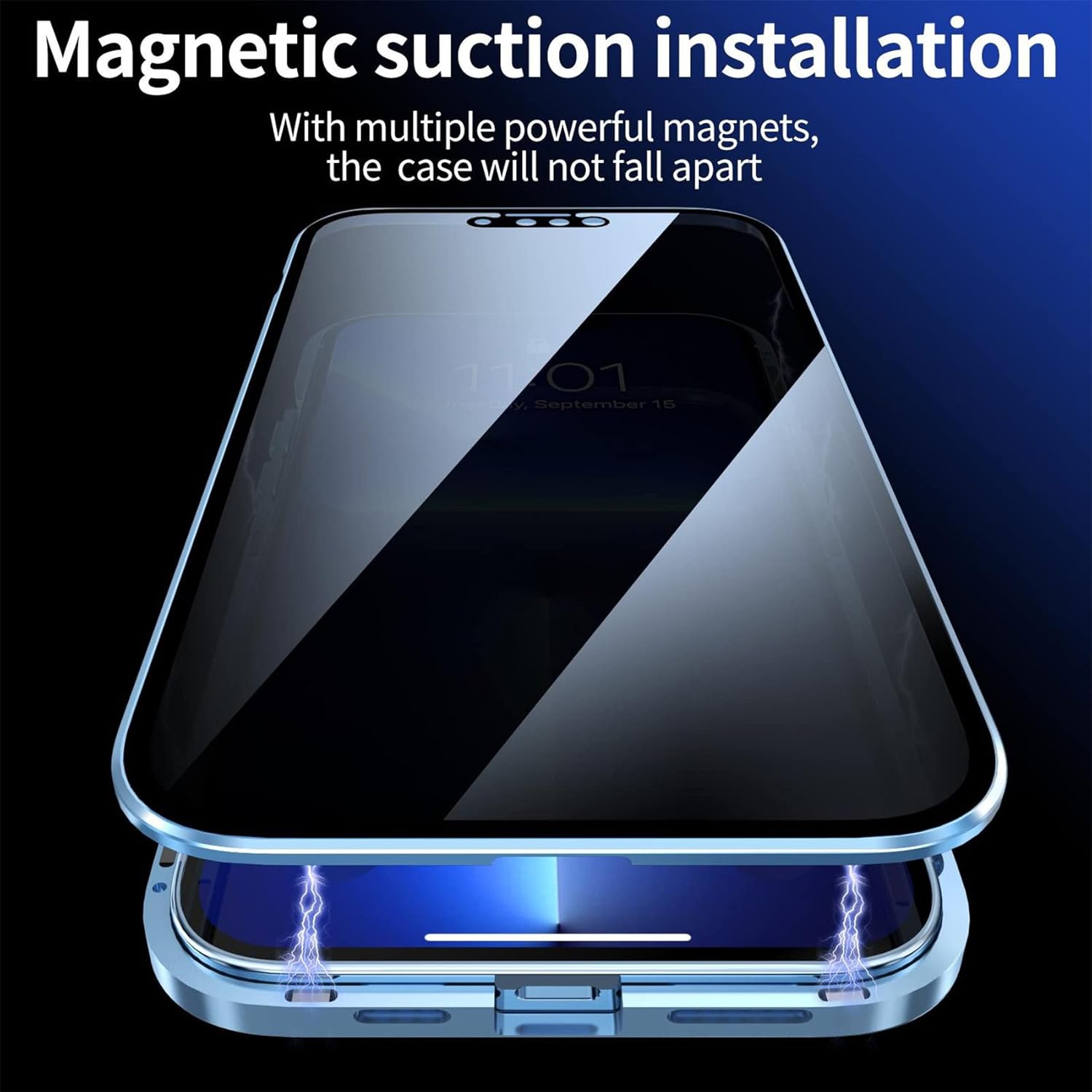 Coque de protection anti-regard magnétique pour iPhone | Coque en verre trempé anti-espion pour iPhone avec protecteur d'écran de confidentialité King of Toys