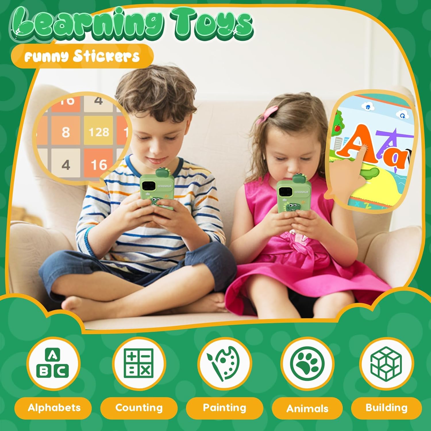Téléphone Intelligent Dinosaure pour Enfants | Mini Téléphone Jouet avec 16 Jeux Éducatifs et Appareil Photo pour Enfants de 3 à 9 Ans King of Toys